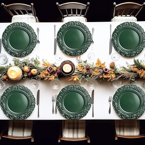 Miniatura 6 de Umisriro Platos de carga de plata antigua con borde en relieve, cargadores de platos redondos de 13 pulgadas, juego de 6 cargadores de plástico en