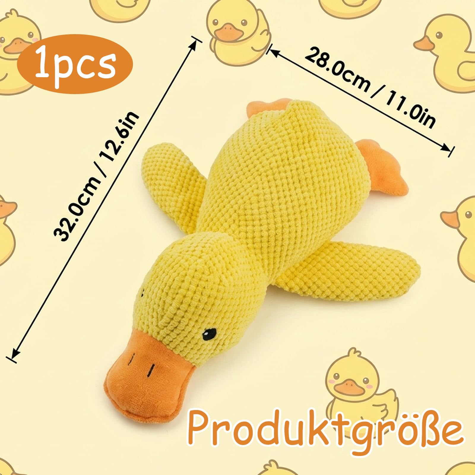 1 Stück Anti Stress Ente für Hunde, 32x28 cm Hundespielzeug Welpen, Anti Stress Ente, Unzerstörbares Kuscheltier für Hunde,Hundespielzeug Ente Gelb