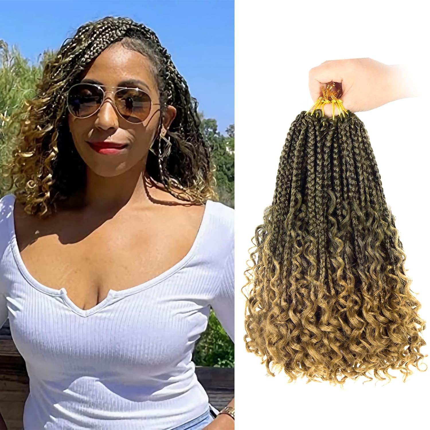Goddess Box Braid Crochet Hair Braiding Hair for Black Women 9 Packs Pre Looped Boho Bob Box Braids Crochet hair Braids Synthetic Braiding Hair Extension (T27)