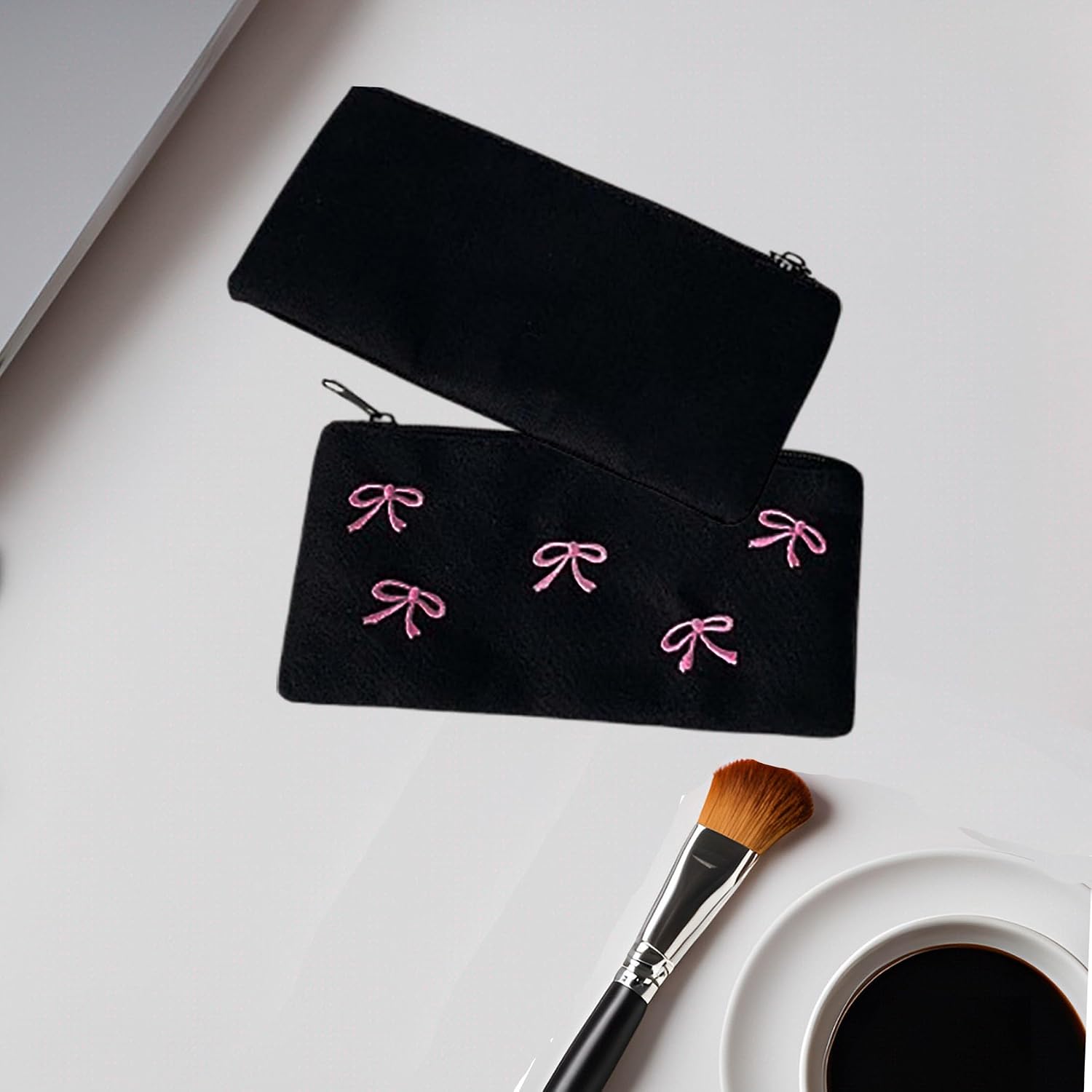 Bow Makeup Bag, Zipper Make Up Pouch Canvas Cosmetic Bag,Small Makeup Bag Cosmetic Pouch Bags Cute Toiletry Bag for Women Girls Travel image 3