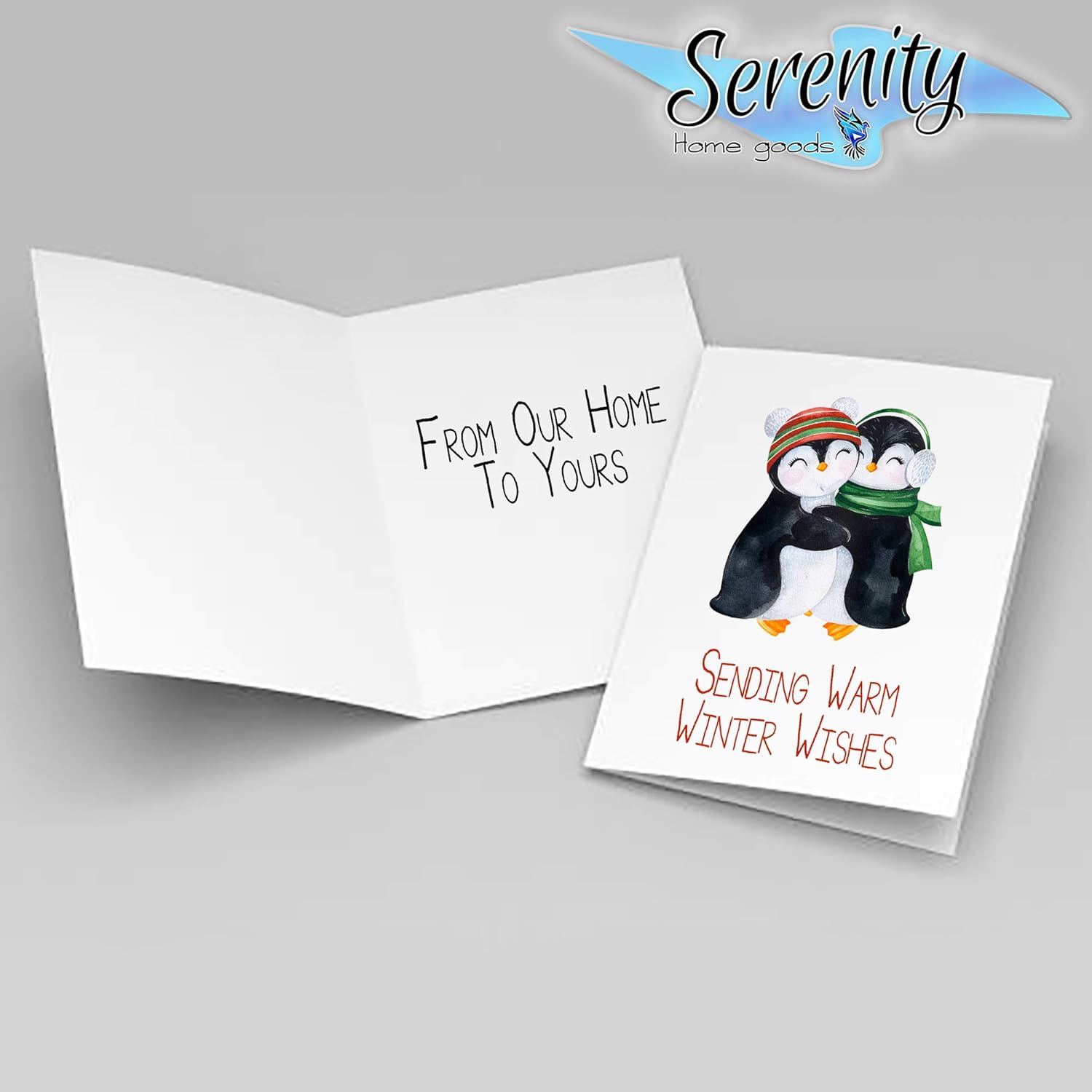 Christmas Cards 12 pack | Adorable Cute Penguins | Warm Winter Wishes From Our Home To Yours | XMAS Greeting Card | XMAS Holiday Gifts | Serenity Home Goods 2021