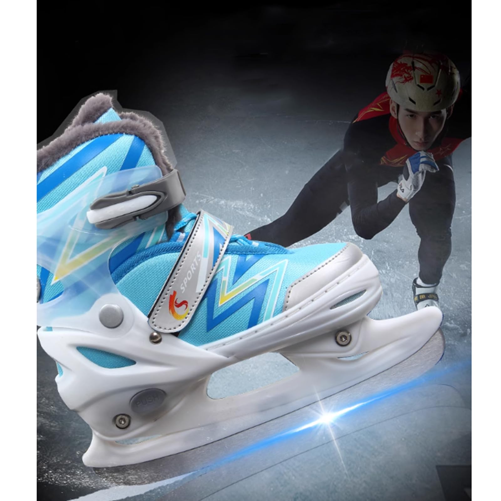 Patins à glace pour hommes et femmes débutants professionnels chauds taille réglable patins de patinage patins à billes patins de patinage de vitesse système de laçage rapide et boucle push-lock