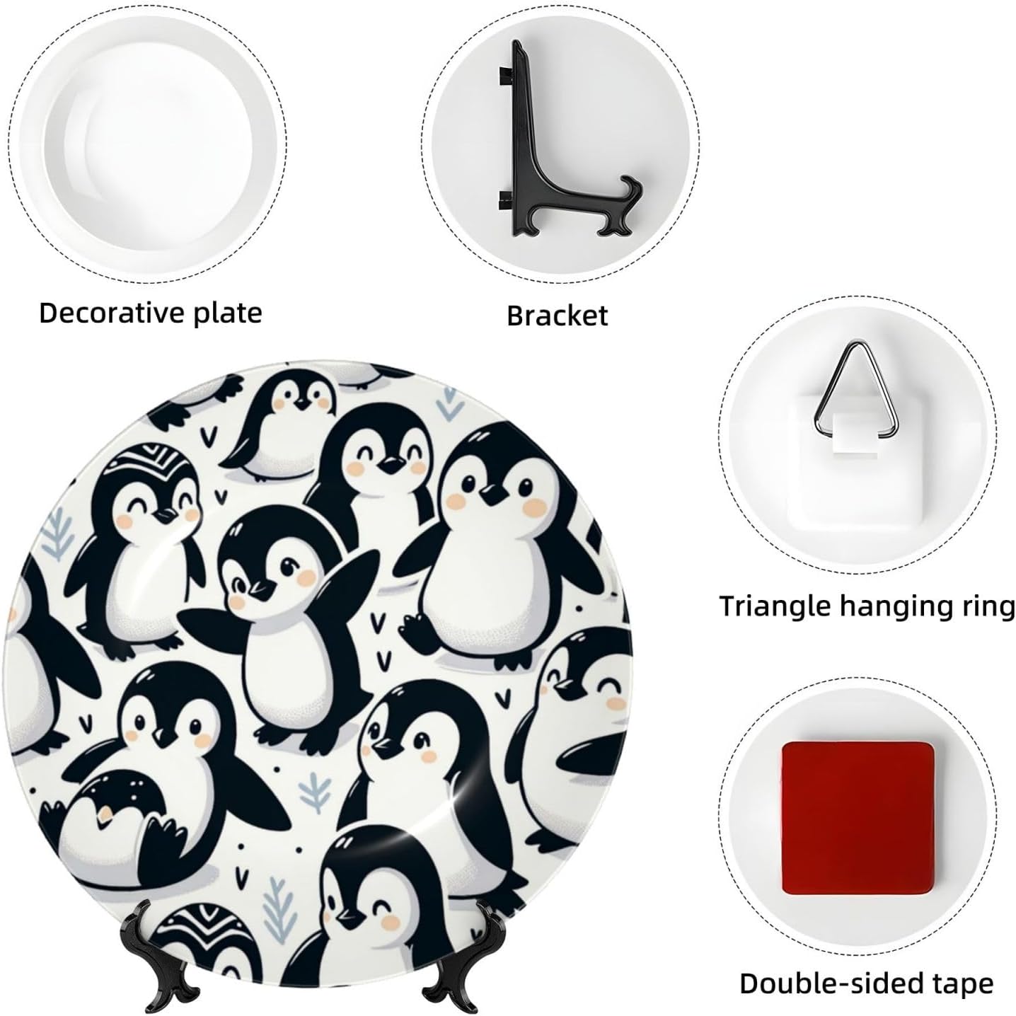 Cute-Penguins-Dancing 10 Inch Decorative Plate With Stand, Elegant Display Wall Plate For Home Decor