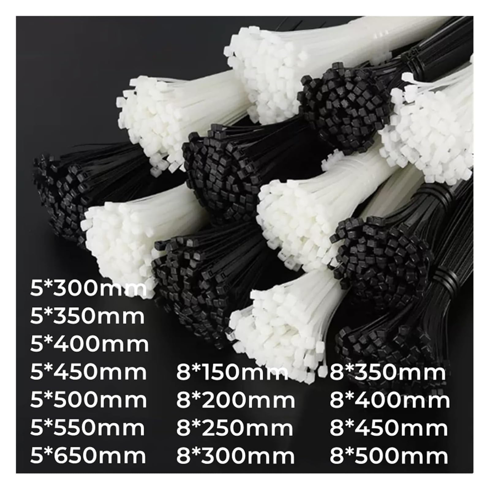 Fascette for Cavi, Fascette for Cavi, Fascette in Nylon Premium, Fascette in Nylon di plastica autobloccanti Bianche Nere(10x300mm)