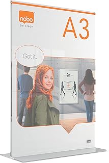 Nobo A3 freistehender Posterrahmen aus Acryl, rahmenlos, doppelseitig, integrierter Thekenaufsteller, Premium Plus, transparent, 1915593, White
