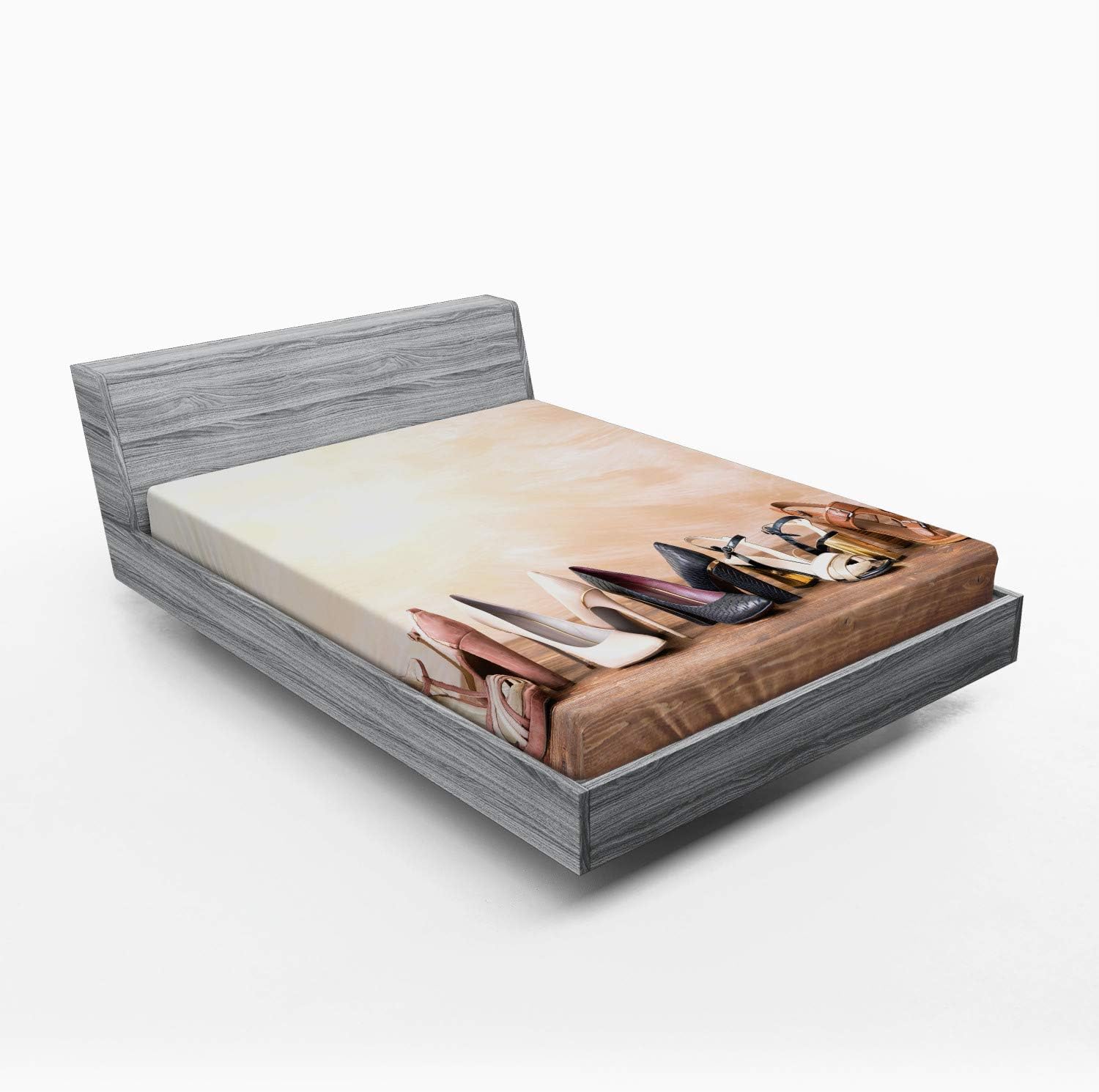 Ambesonne High Heels 2 Pack Fitted Sheet, Classy Sleek Shoe Pairs, Bed Cover All-Round Elastic Deep Pockets 2 Pieces, Package Contains 2 Queen Size Fitted Sheets, Multicolor