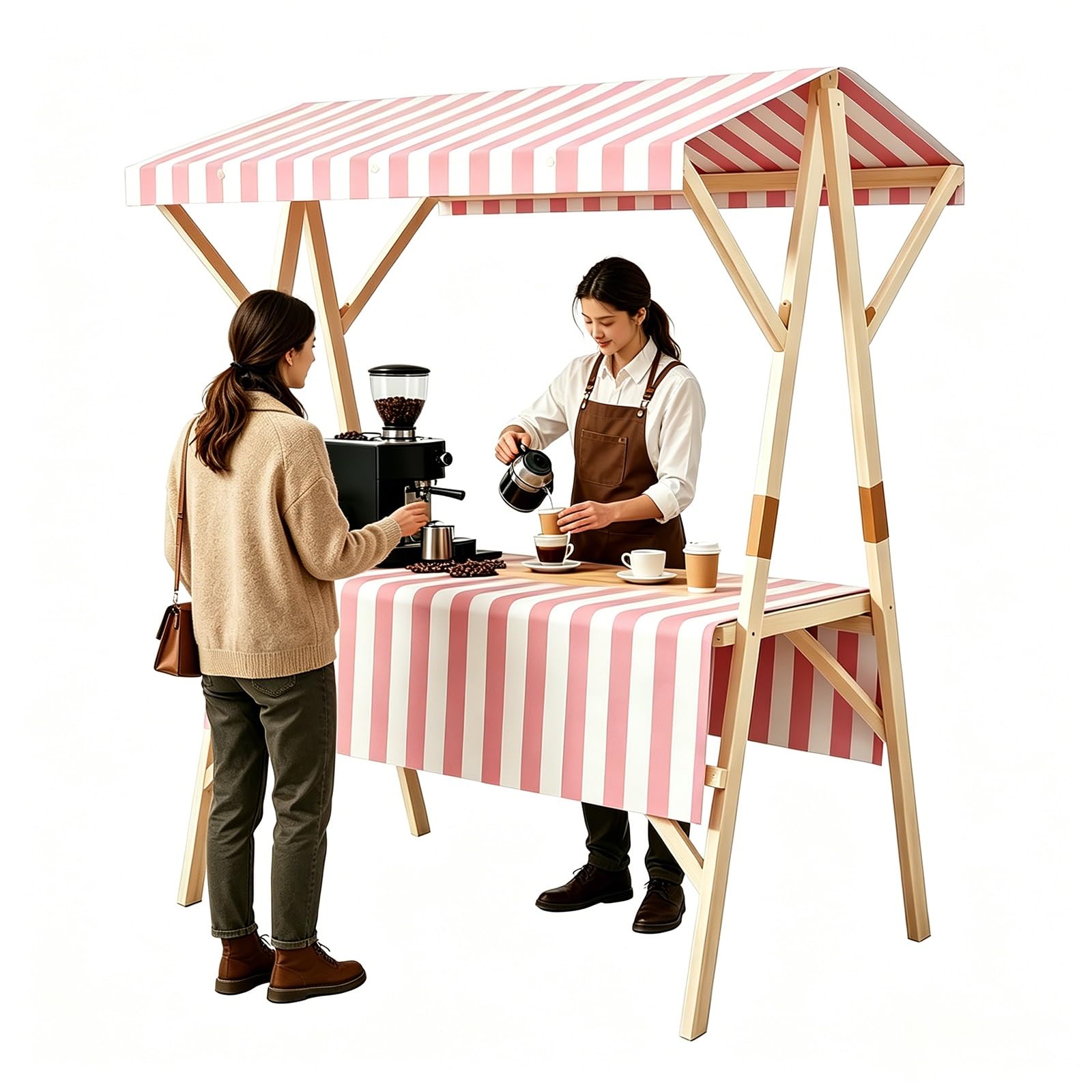 GMBAYUE Portable Farmers Market Stand, Outdoor Vendor Cart with Canopy, Foldable Vendor's Stall With Wheels for Street Vending and Events(Pink,47x24x79in/120x60x200cm)