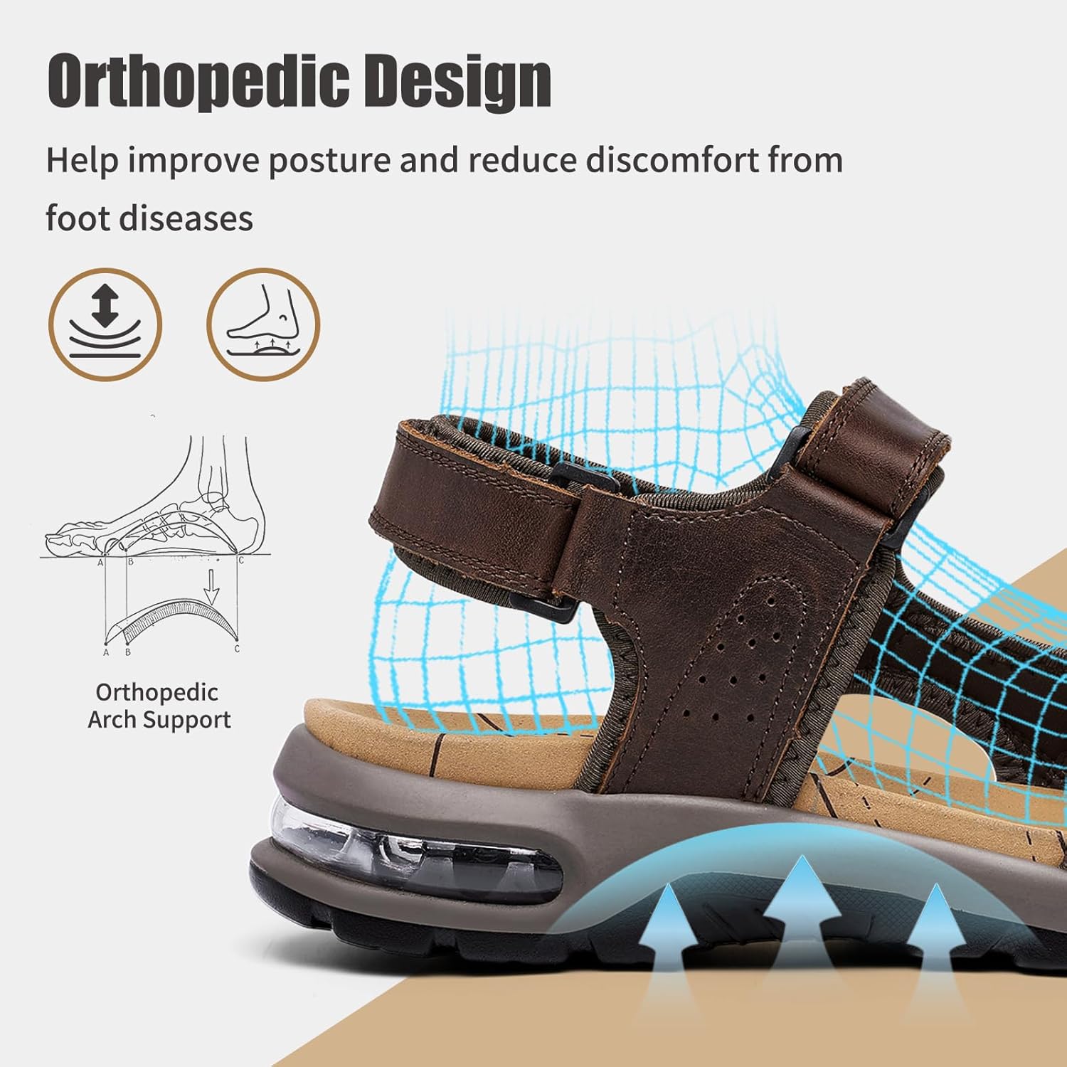 ziitop Men's Athletic Sandals Adjustable Straps Arch Support Air Cushion Durable Hiking Outdoor Non-slip Sandals for Casual Walking