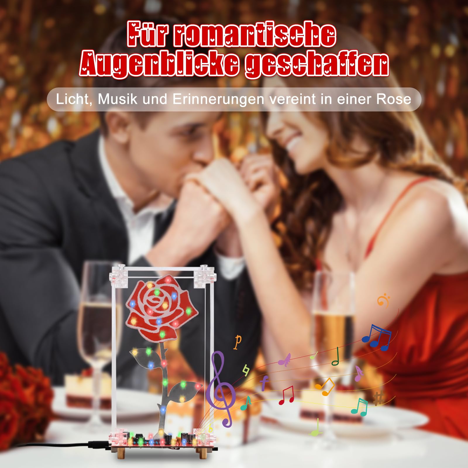 DIY Rosenblumen LED Lötbausatz mit Acrylgehäuse, BANRIA Bunte Blinklichter und integrierte Musik, Netzbetriebener Elektronik-Bausatz, Geschenkidee zum Muttertag