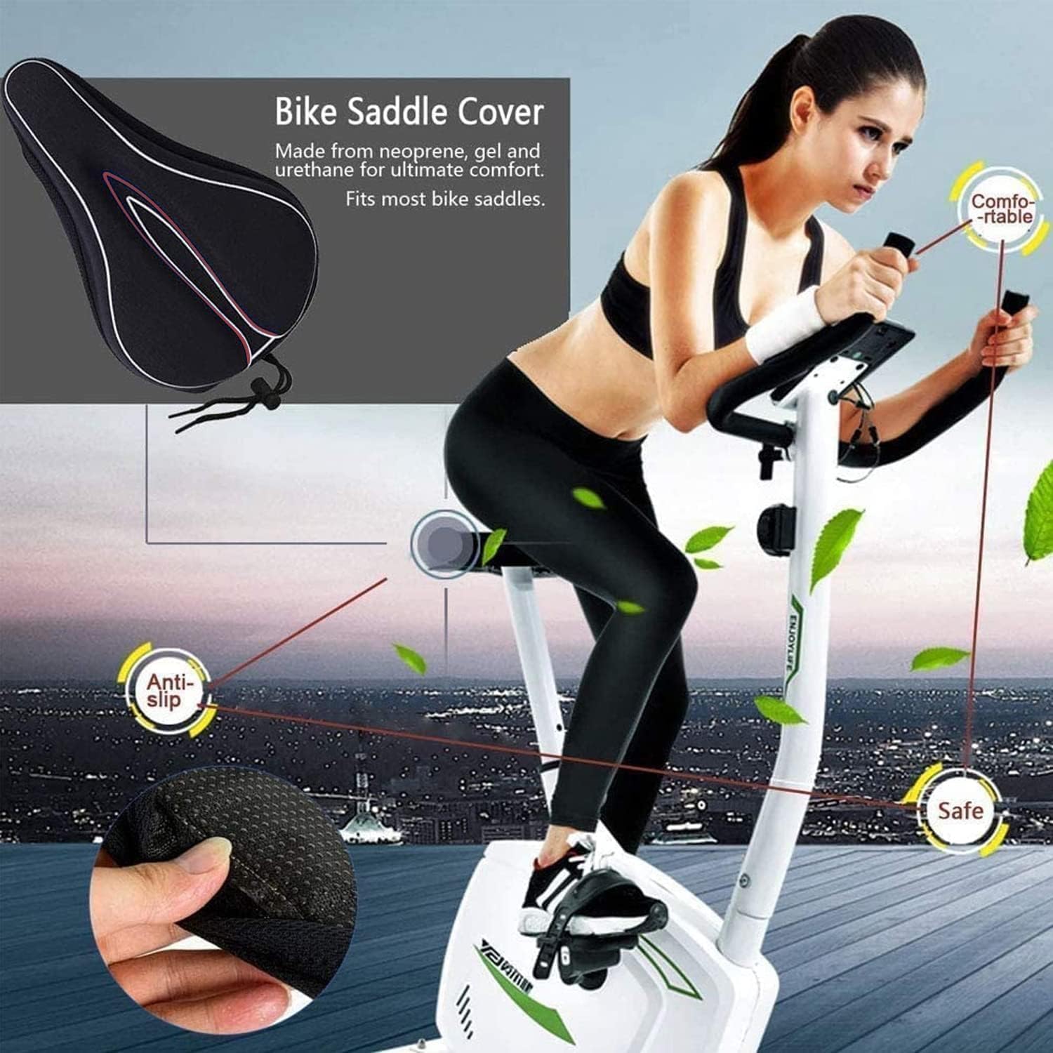 MSDADA Memory Foam Bike Seat Cover, Soft Gel Bike Seat Cushion, Comfortable Exercise Bicycle Saddle Pad for Women Men, Fits Stationary Bikes, Spinning, Indoor Outdoor Cycling