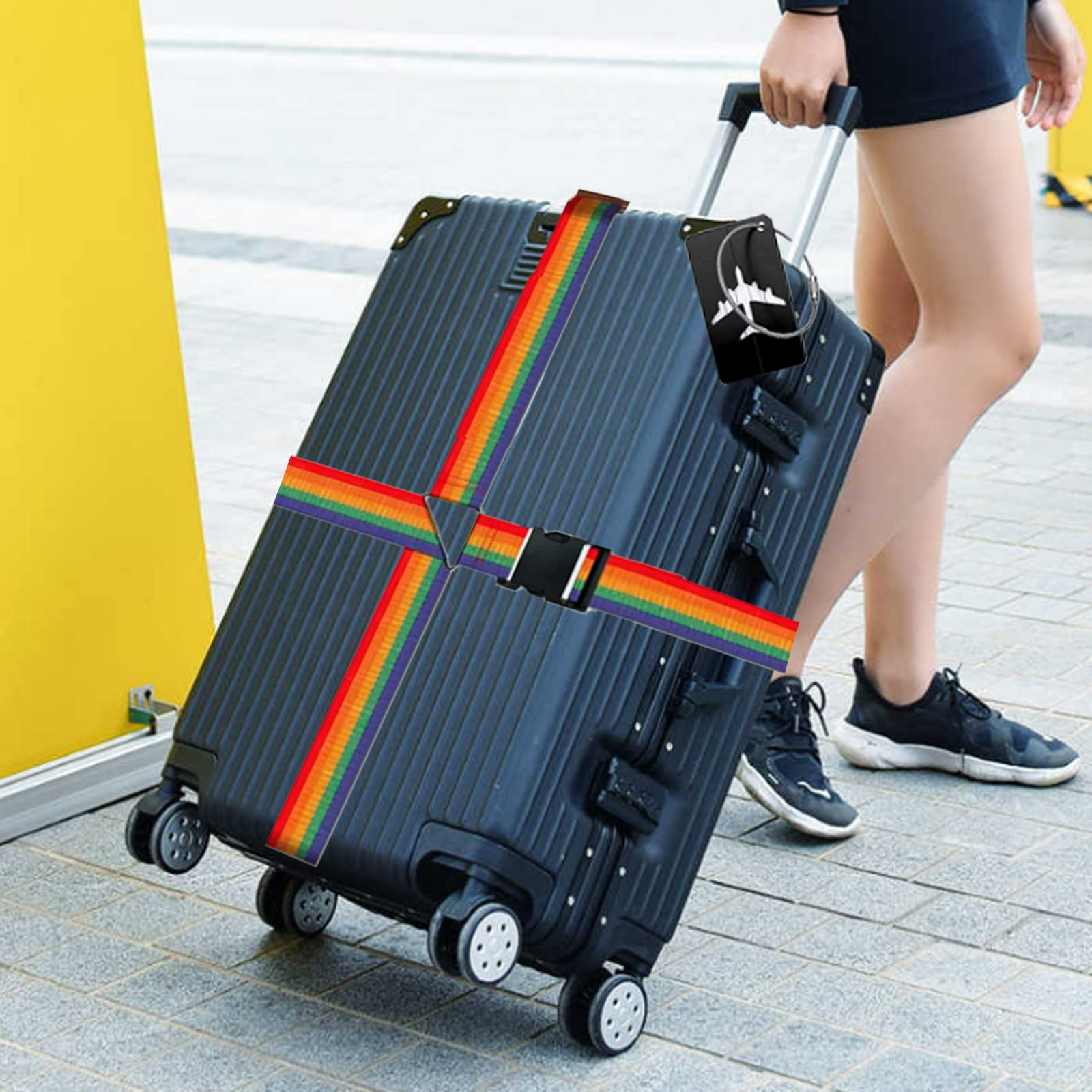 Set Di 2 Cinghie Regolabili Per Valigia Con Etichetta Identificativa – Nastro In PP 5 Cm, Adatto A Bagagli 20-32 Pollici, Per Viaggi Aerei