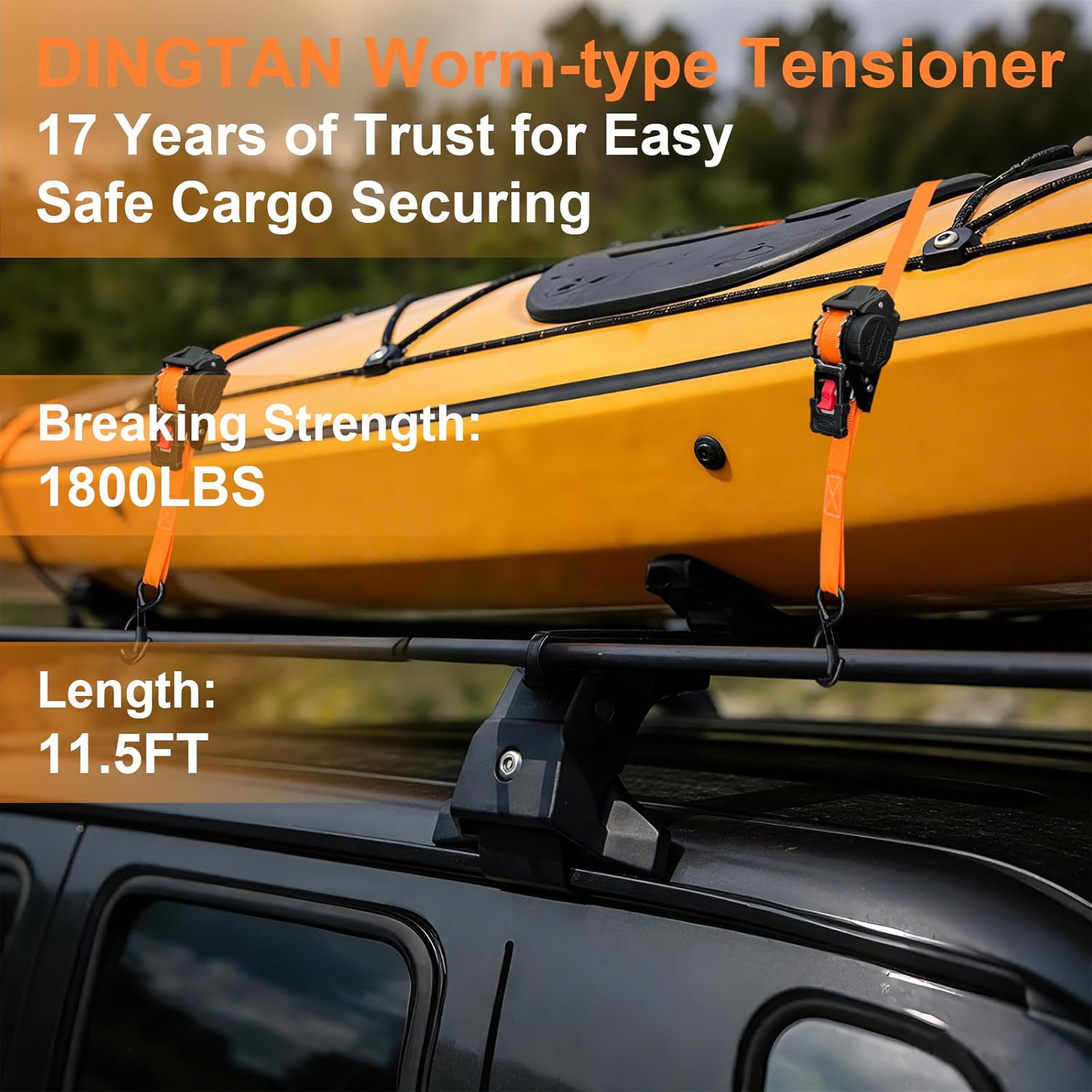 Retractable Ratchet Straps (2-Pack) - 1'' x 11.5' (1,800lb Break Strength) - Heavy Duty Auto Self Retracting Tie Down Straps for Truck, Cargo Trailer, Motorcycle, Rad & More - Orange - Image 6