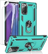 for Samsung Galaxy Note 20 Case, Note20 5G Case with HD Screen Protectors, Androgate Military-Grade Metal Ring Holder Kickstand 15ft Drop Tested Shockproof Cover Case for Galaxy Note 20 Teal