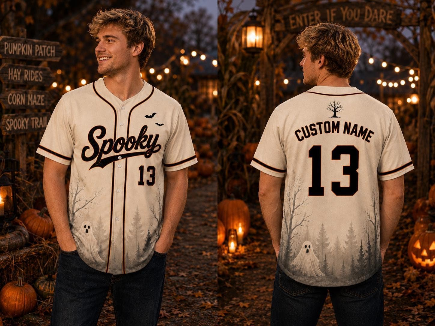 Custom Halloween Baseball Jersey for Men Women, Ghost Pumpkin Spooky Shirt