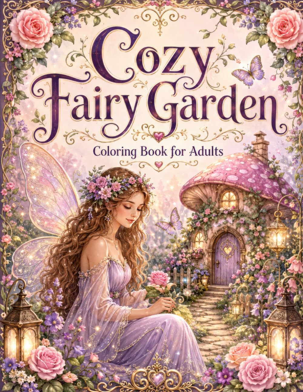 Cozy Fairy Garden Coloring Book for Adults: Relaxing Fantasy Coloring Pages with Whimsical Fairies, Magical Cottages, Flowers, and Enchanted Garden Scenes, 30 whimsical fairy garden coloring pages