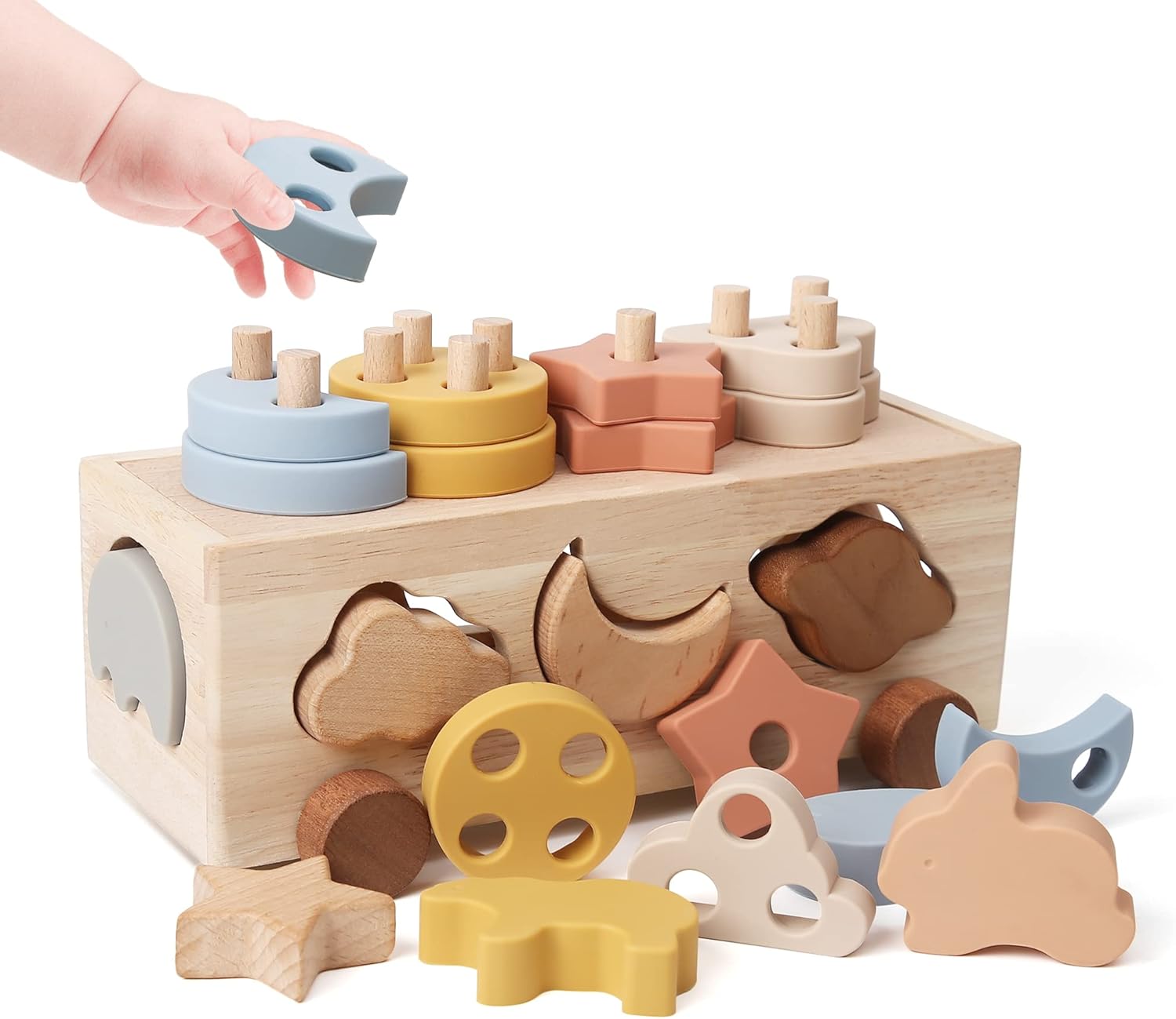 Mamimami Home Montessori Speelgoed voor peuters, houten vorm, sorteerder, speelgoed, cadeaus voor jongens en meisjes, sorteren en stapelen, pedagogisch