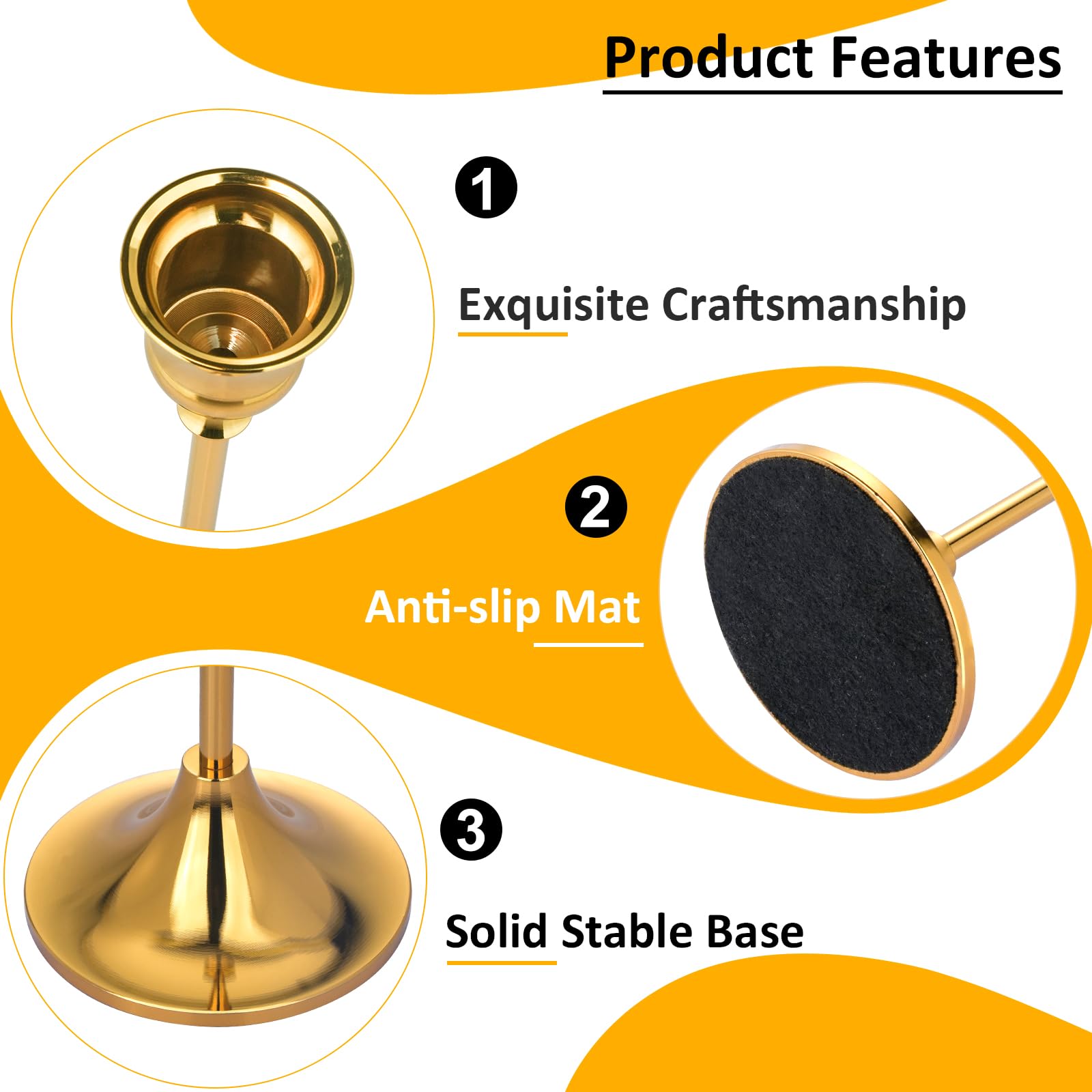 Kerzenhalter aus Metall für Kerzenständer, konische Kerzenhalter, Vintage-Stil, dekorativer Tafelaufsatz, Kandelaber, hohe Kerzenständer für Halloween, Thanksgiving, Weihnachten (Gold, 2 Sets (6