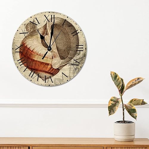 Miniatura 47 de ArogGeld Reloj de pared con diseño de estrella de mar antigua francesa, de cloruro de polivinilo, con números romanos, de 10 pulgadas, funciona