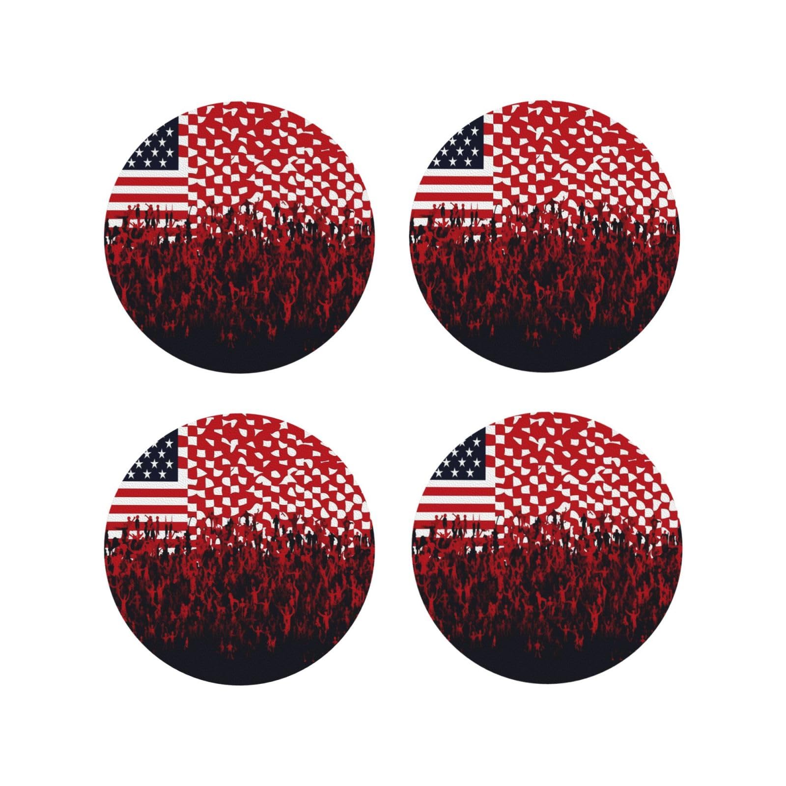 4pcs Drink Coasters for Tabletop Protection, 4" Leather Coasters for Drinks, Flag and Crowd Cup Coasters for Coffee Table Decor, Non-Slip Drinking Cup Mat for Hot Or Cold Drink