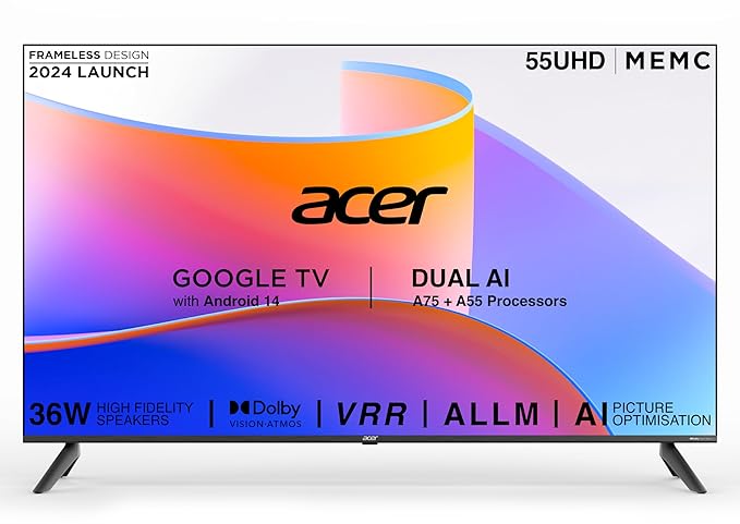 acer 139 cm (55 inches) I Pro Series 4K Ultra HD LED Smart Google TV AR55UDIGU2875AT (Black)
