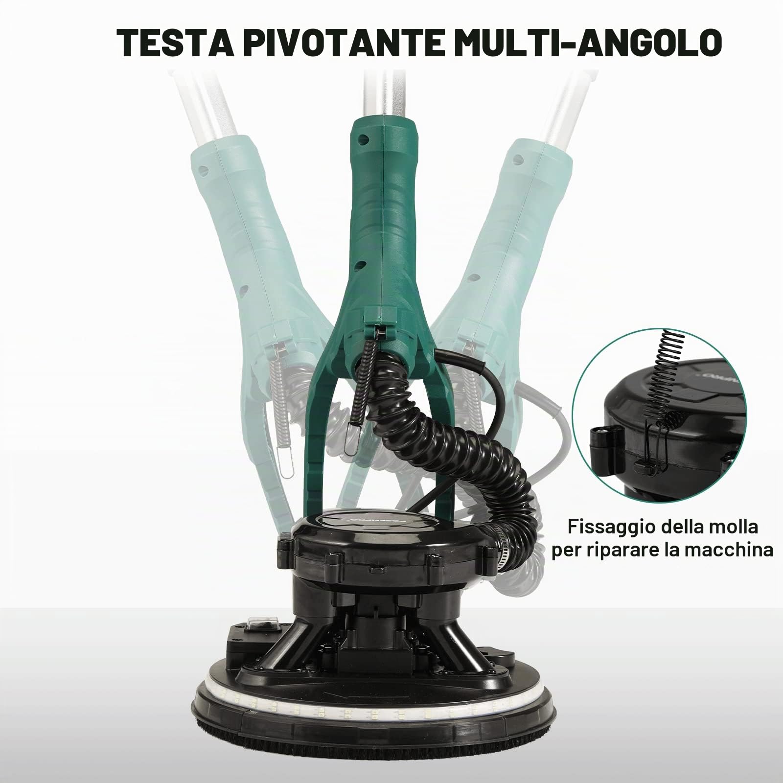 POSENPRO Levigatrice per muro telescopica, 810 W, diam. Platorello 215mm, impugnatura telescopica, attacco per aspiratore, incl. 18 carte abrasive