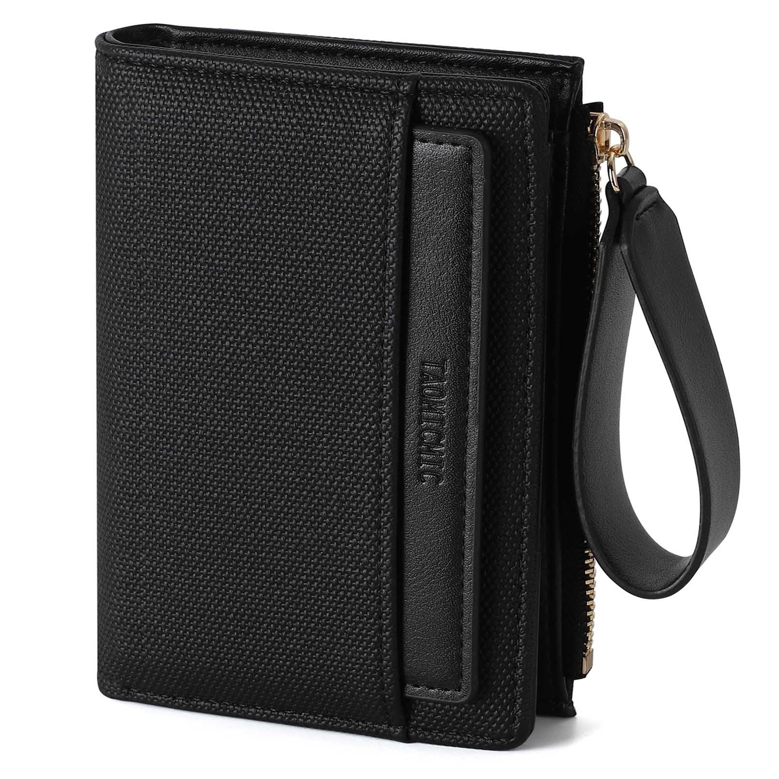 RRANCharltu Geldbörse Damen aus weichem Leder, Portemonnaie Damen klein Geldbeutel klein mit viele Kartenhalter Geldbörse mittelgroß mit Reißverschluss-Armband und Münzfach, Schwarz