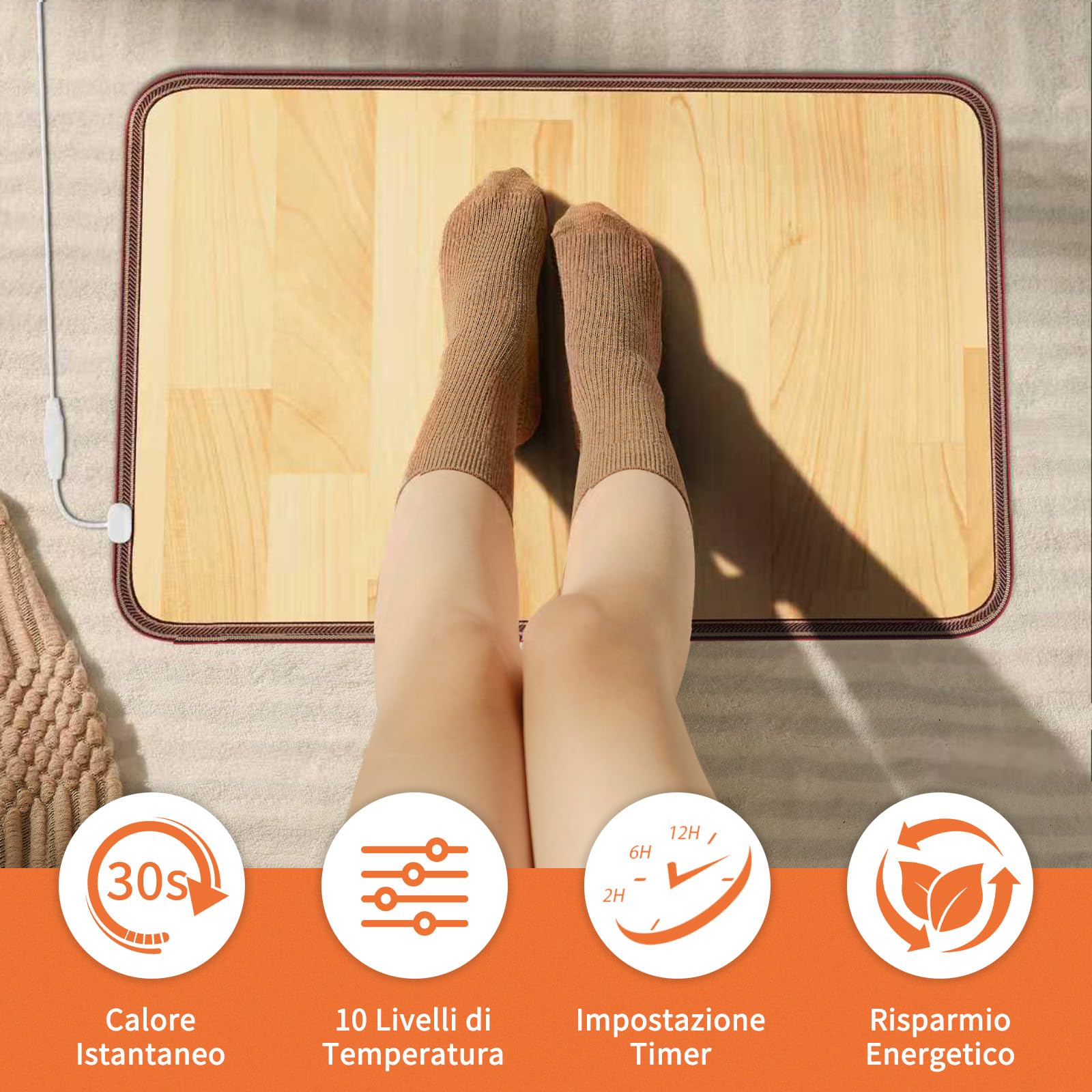 Scaldapiedi Elettrico NujorWarm, Tappetino Riscaldante da Sotto la Scrivania con 10 Livelli di Calore e Timer, Tappeto Riscaldante a Risparmio Energetico per Ufficio, Casa, Studio 220V 120W 47x67cm DQ