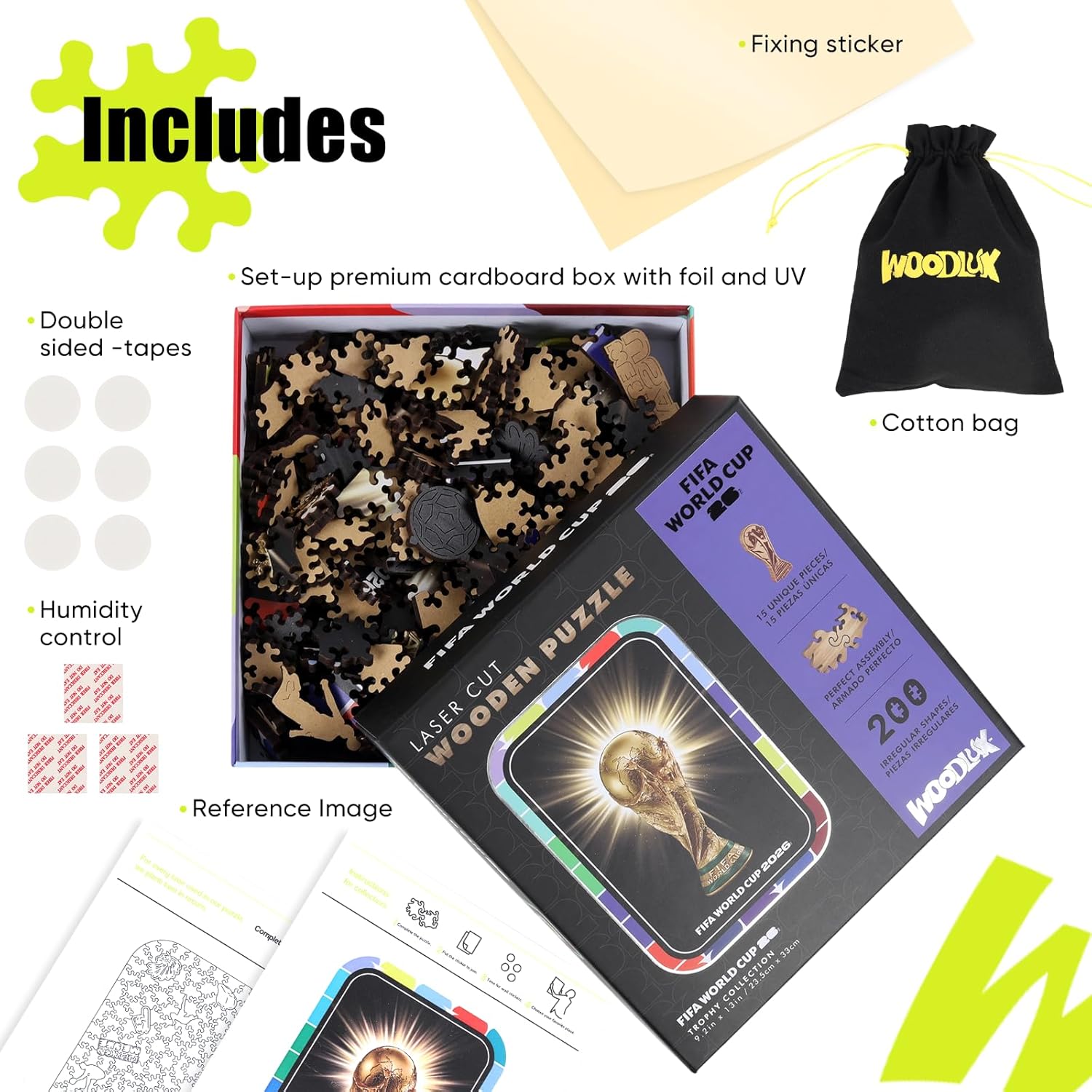 FIFA 2026 World Cup Trophy Wooden Puzzle 5MM Thick Officially Licensed Jigsaw Puzzle 200 Pieces Premium World Cup Memorabilia Collectible Wall Art Gift for Football Fans