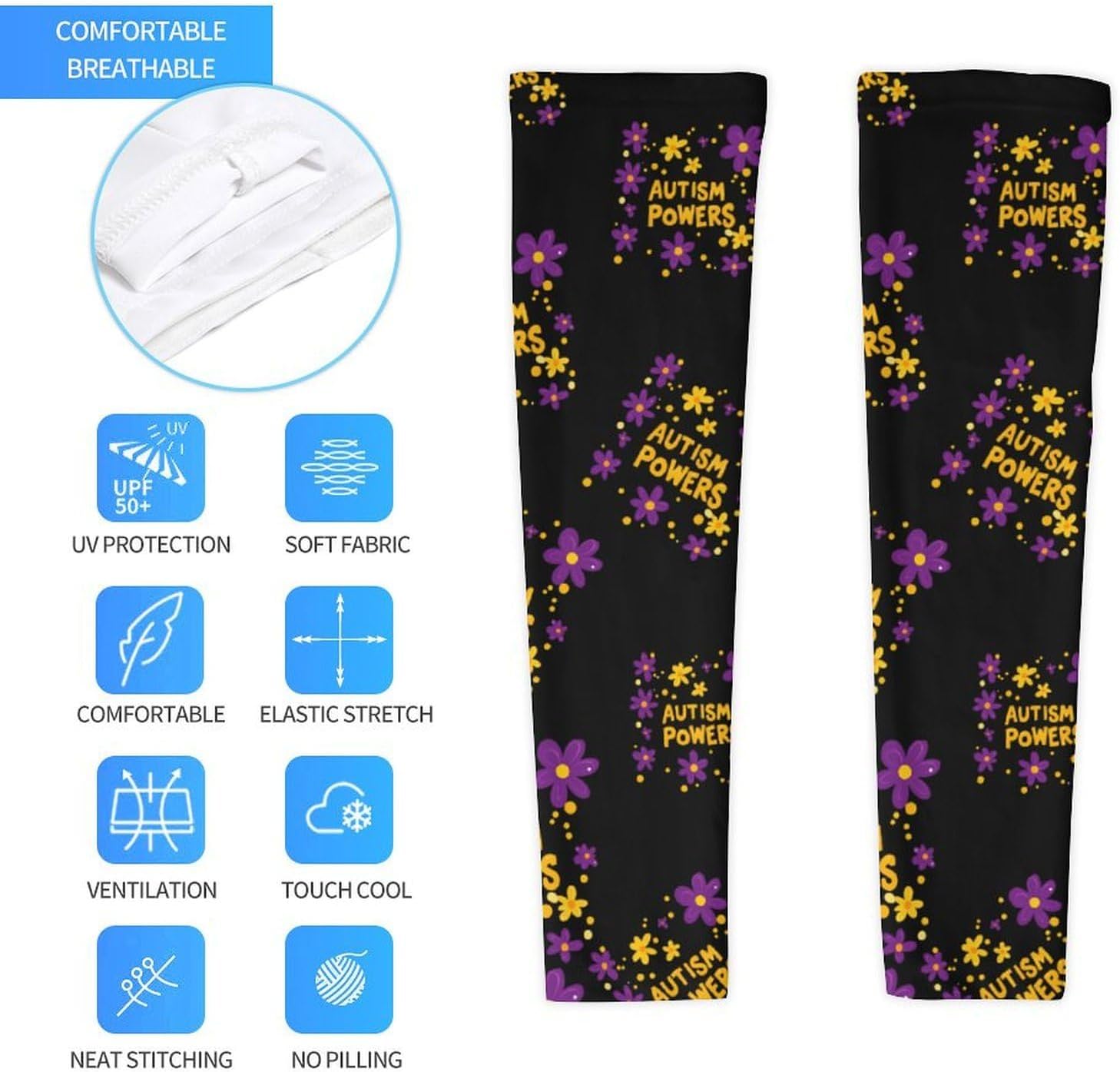 Autisms Powers Flowers Arm Sleeves Cooling Sun Protection Sports Compression for Golf Basketball