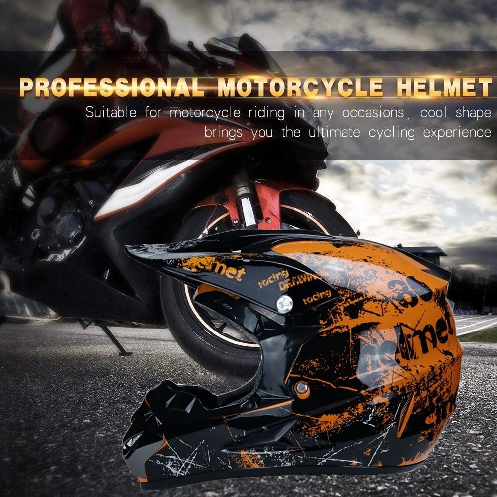 Unisexo MTB Casco de Motocross, con Gafas Guantes Mascarilla, Juventud Niños Integral Todoterreno Moto ATV Scooter Cascos, Deporte Dual Cuesta Abajo Enduro BMX Dirt Bike Chocar Casco