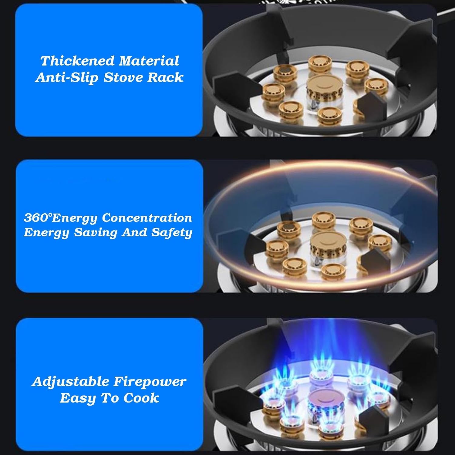 1 Burner Gas Stove,5.2KW 9-cavity High-fire Frying Pan,Tempered Glass Cast Iron Pot Rack,With Flameout Protection and Timer,for Home Kitchen(NG)