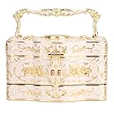 Mrisata Vintage Jewelry Box, 3 Layers Small Trinket Box with Handle, Rectangular Trinket Organizer Storage Box Treasure Chest Box Jewelry Decorative Box Jewelry Box Gift Box Case (White)