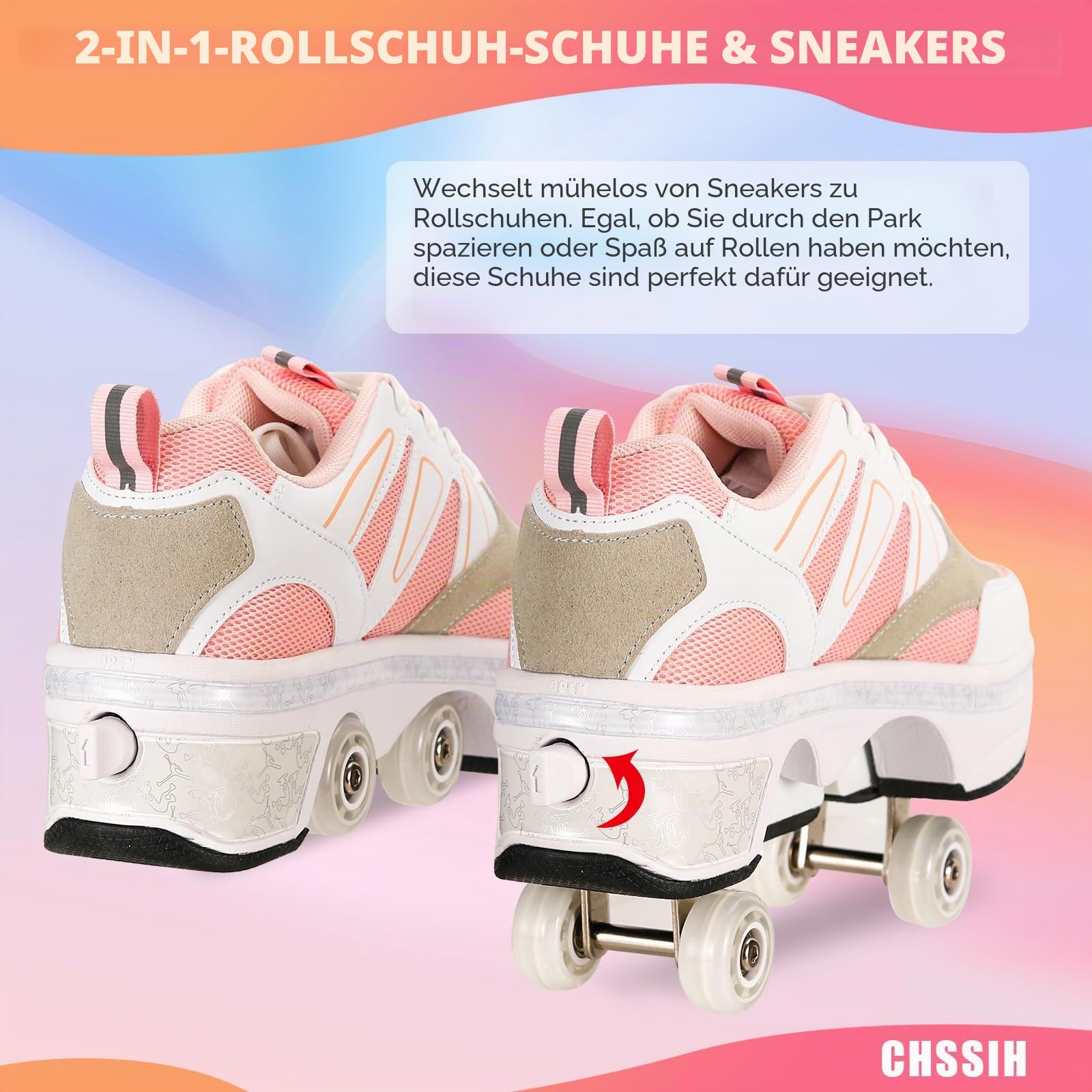Schuhe mit Rollen für Mädchen und Jungen - Rollschuhe Schuhe für Kinder - Roller Skate Shoes - Atmungsaktives Mesh-Material - Geburtstagsgeschenk, Rosa-41EU