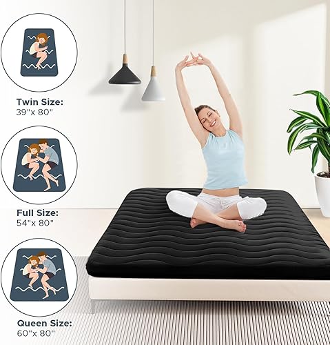 Miniatura 6 de Colchón japonés, 100 % espuma cómoda de alta densidad, colchón plegable de 4 pulgadas de grosor, tapete para dormir, ideal para comodidad y apoyo,