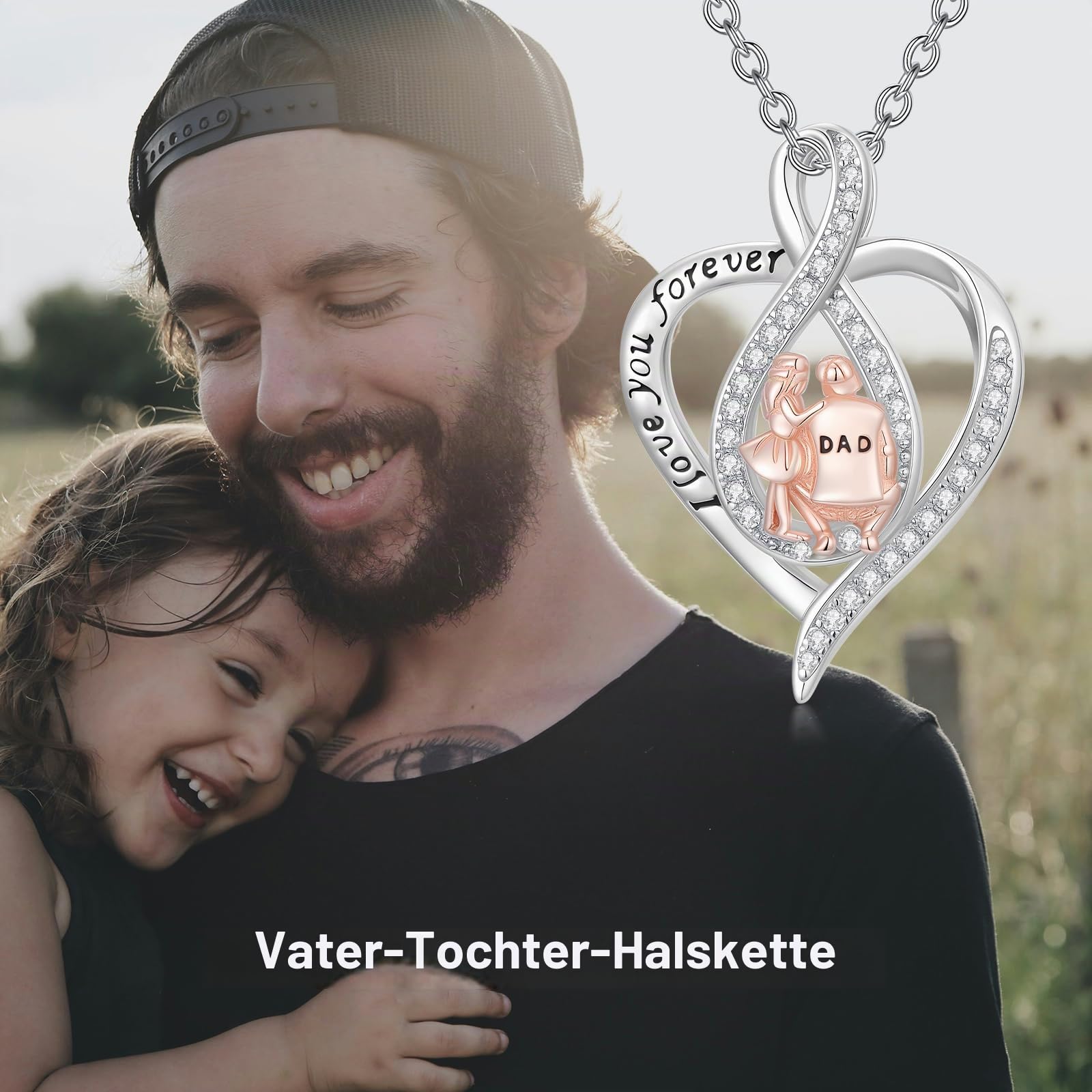 Vater Tochter Halskette 925er Sterlingsilber Tochter Halskette Vom Vater Unendlichkeits Herz Anhänger Vatertagsschmuck für Frauen