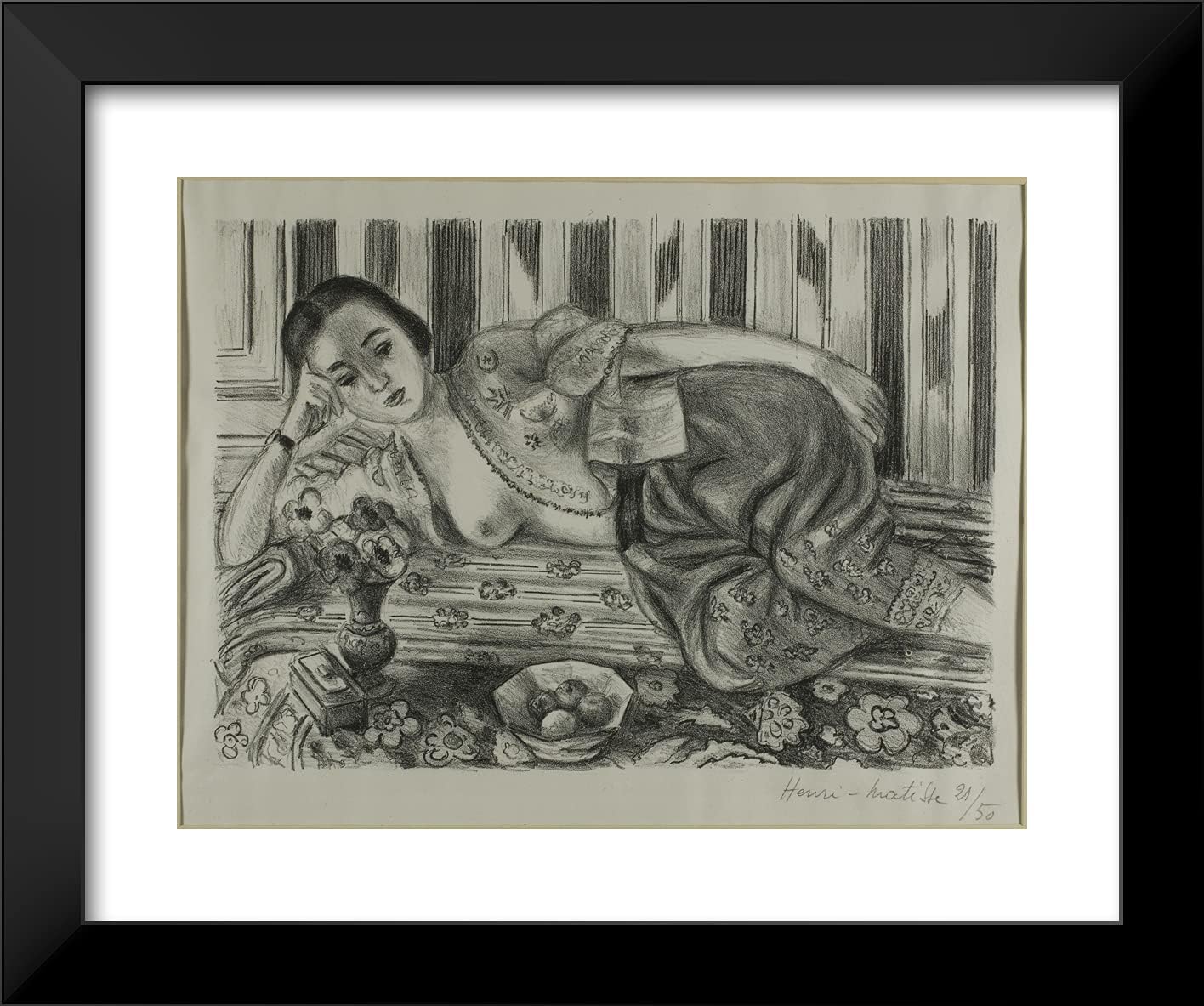ArtDirect Henri Matisse 24x20 Black Modern Framed Art Print Titled Odalisque in Red Satin Pantaloons