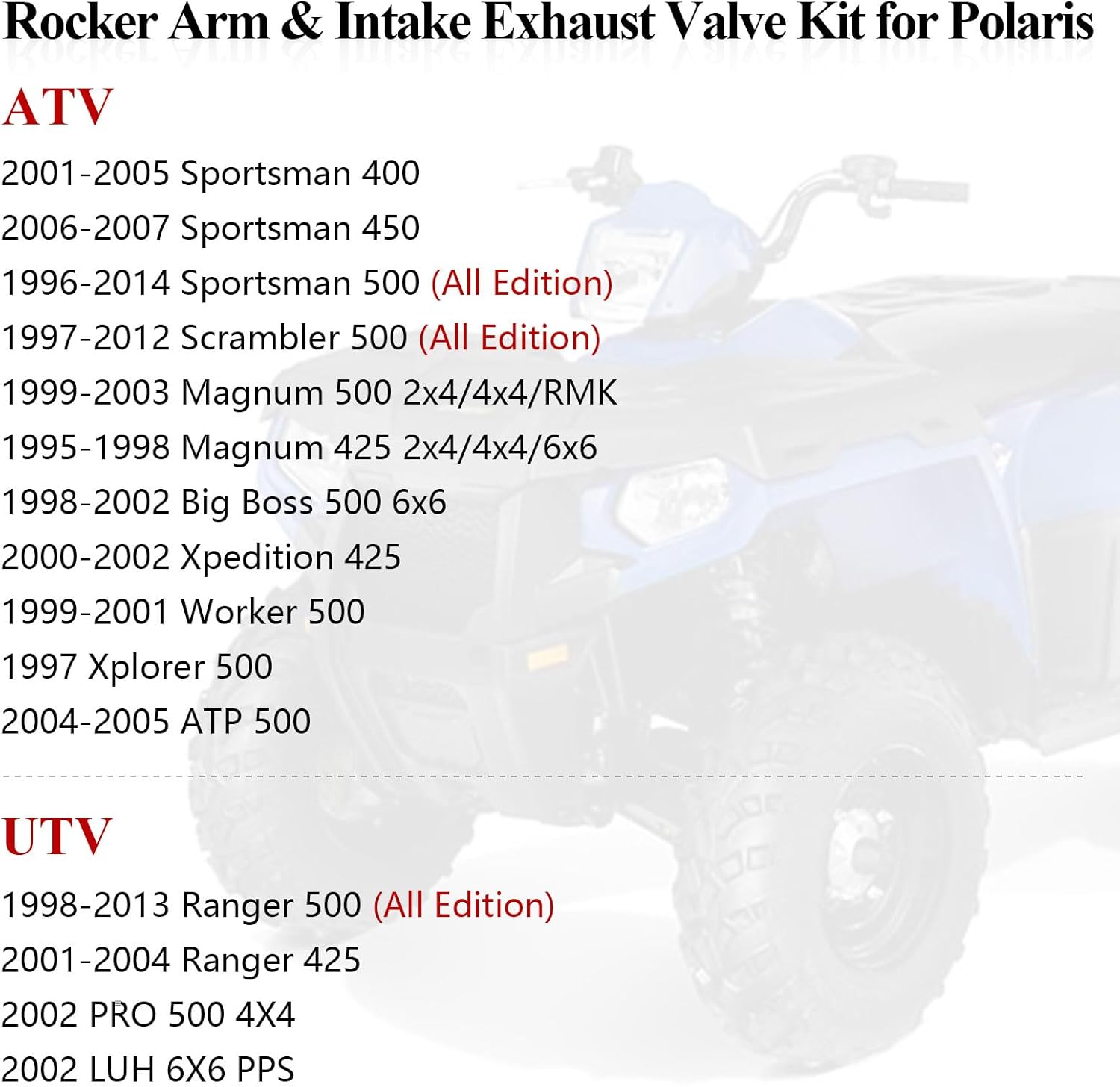 Rocker Arm & Intake Exhaust Valve Kit for Polaris Sportsman Magnum Scrambler Ranger 400 425 500 1995-2014