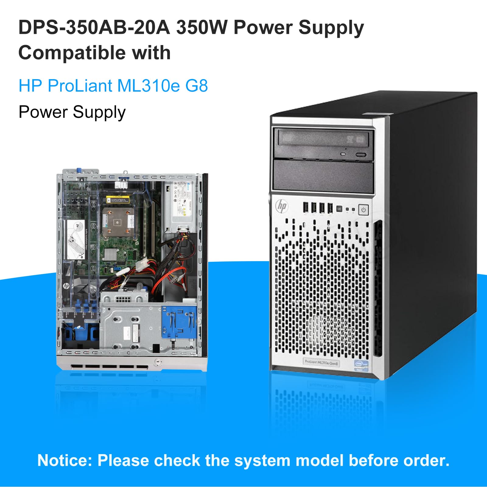 Fonte De Alimentação Hp 350w Servidor Ml310e G8 671310-001 Cinza