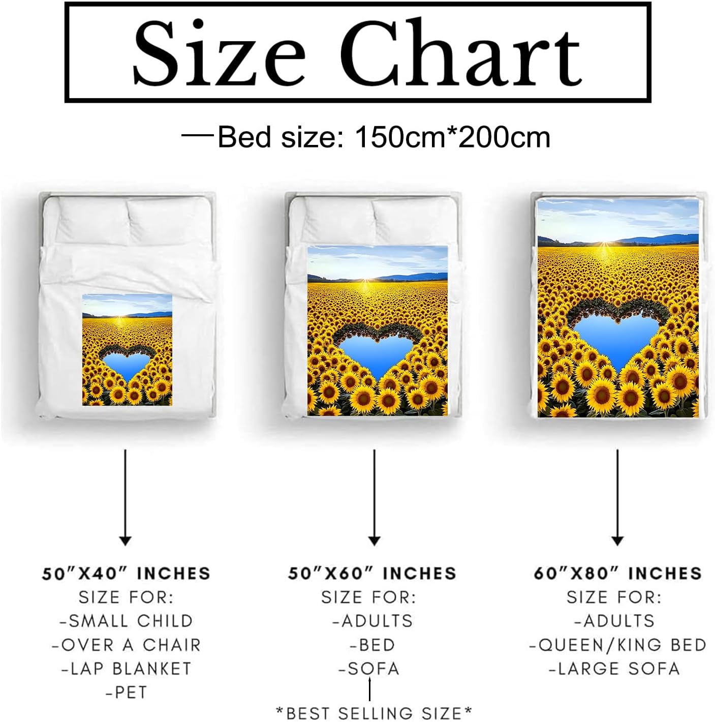 Sunflower Field & Heart-Shaped Pool Blanket Soft Cozy Flannel Throw Blanket, Warm Yet Lightweight Floral Blankets for Travel, Couch, Bed, for Women Girls Adults, Outdoor Comfort Wrap 60"×50"