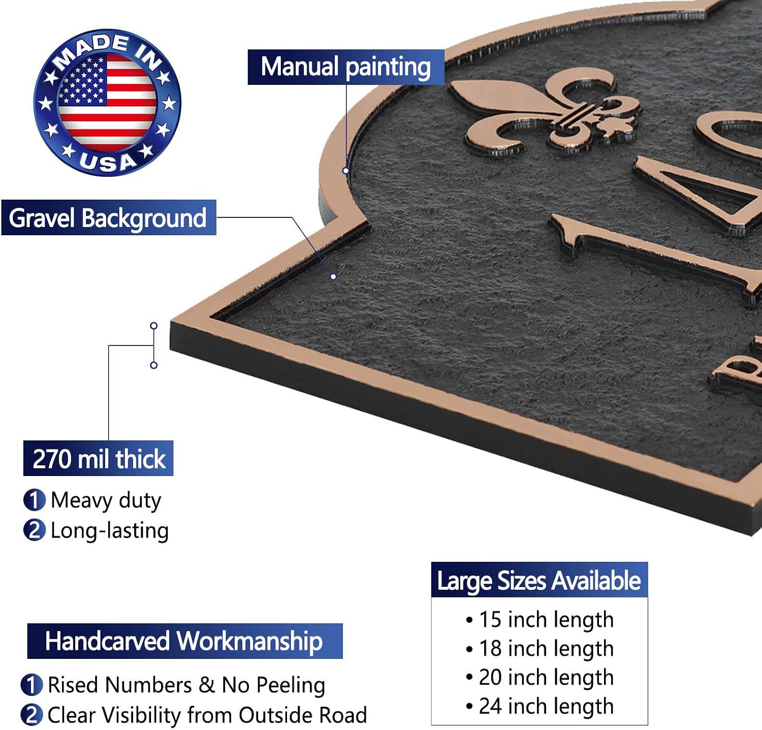 Extra Large Address Plaque Hand-Carved, 12 x 8 Inch, Address Sign for House, Wall Mounted House Number Plaque, Waterproof & Uv Protective - 9 Colors Indoor/Outdoor Use