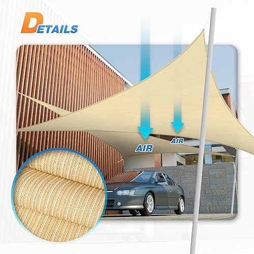 Miniatura 6 de Tang toldo de sol, velas de sombra 180GSM HDPE Equilateral Triángulo Permeable Toldo estándar comercial personalizable, Beige