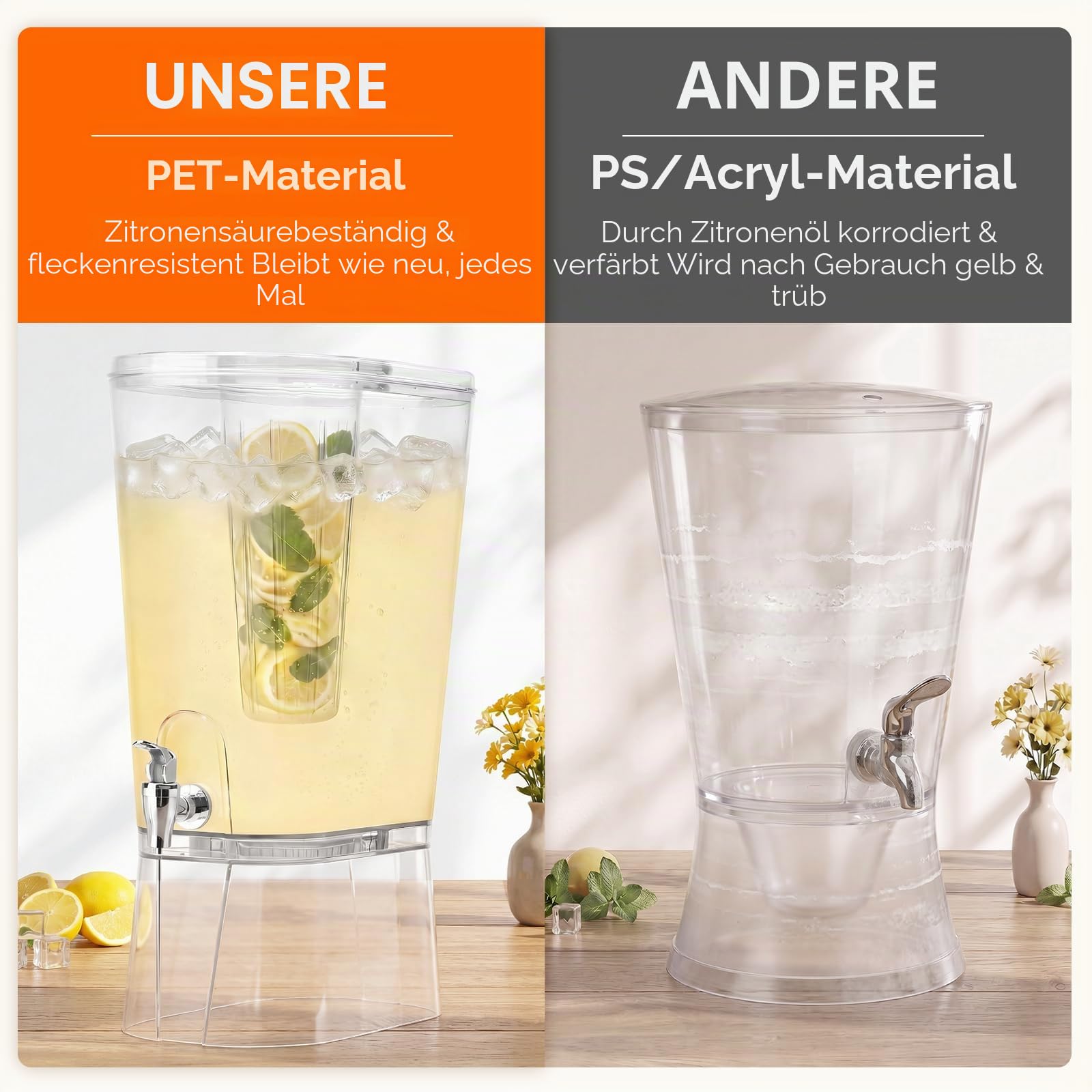 Lifewit 11,4L Getränkespender mit Zapfhahn, Ständer und Eiszylinder, 1 Stück Kunststoff Drink Dispenser mit Schild für Limonade Saft Tee Getränke, Water Dispenser für Partys Buffet, 45 x32cm/18x13
