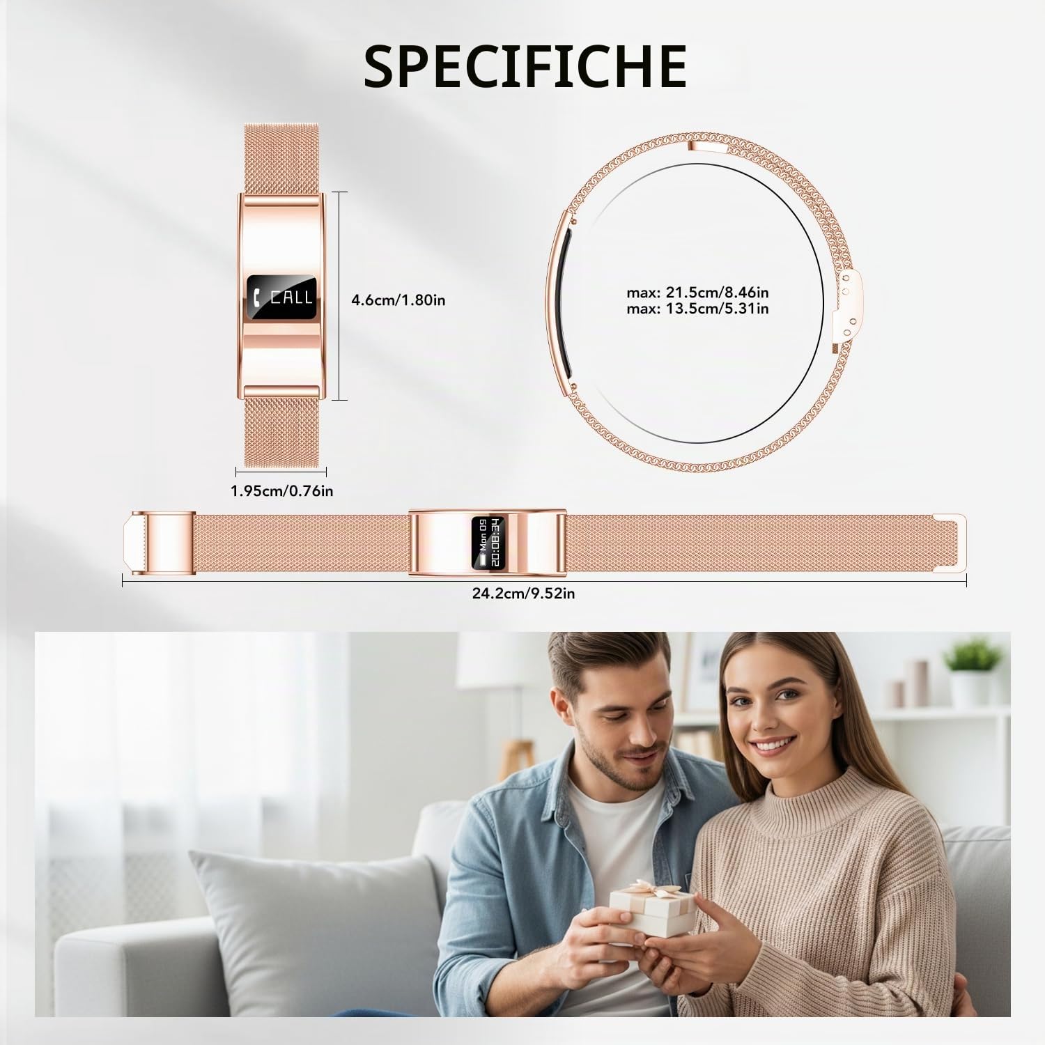 Fitness Tracker Smartwatch Bracciale Donna: Smart Band con Cardiofrequenzimetro SpO2 Stress Sonno Ciclo Fisiologico 5ATM Impermeabile e Modalità Sport Multiple Contapassi Smartband