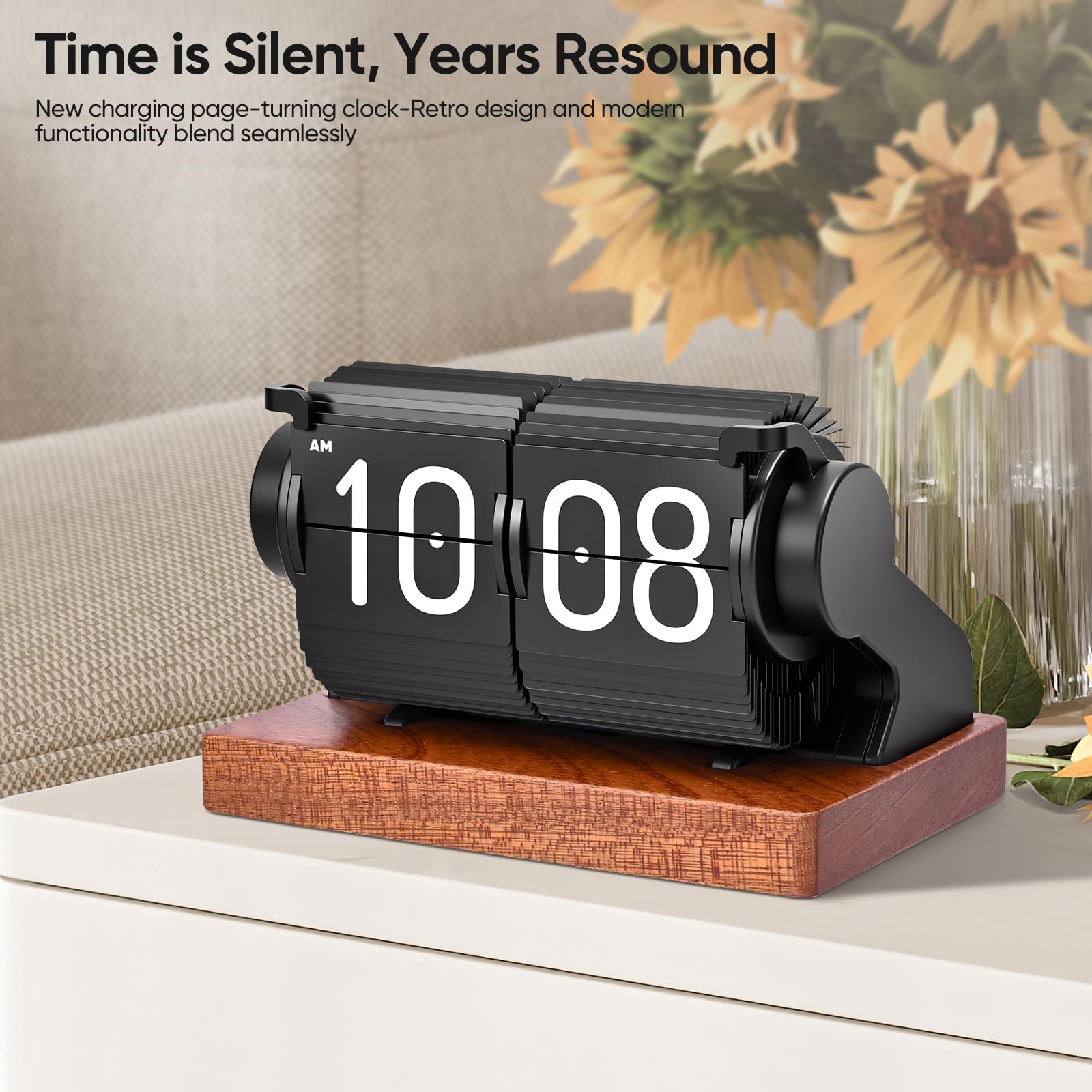 Flip Clock, Retro-Flip-Uhr, Neues USB C Wecker Digital, Große Zahl Mechanische Schreibtischuhr, Vintage-Tischuhr, Digital, Automatisches Drehen, Wecker Digital Funkuhr für Home Office
