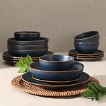 Gibson Home Hazeltine 16 Assiette et bols de pièces Assiettes en grès Ensemble de vaisselle en céramique - Bleu marine