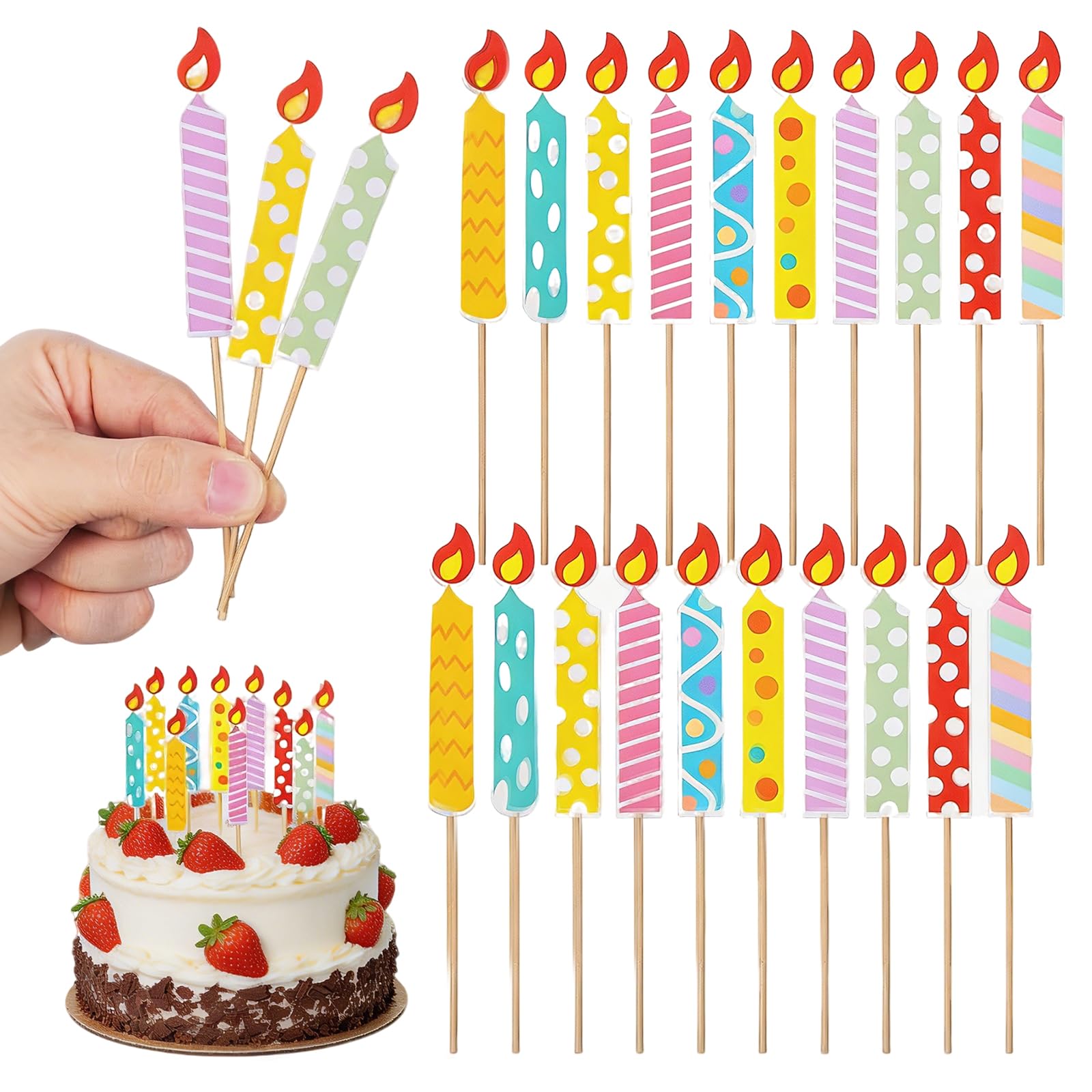50pcs Fake Candles, Flameless Birthday Cake Toppers, Rainbow Candles