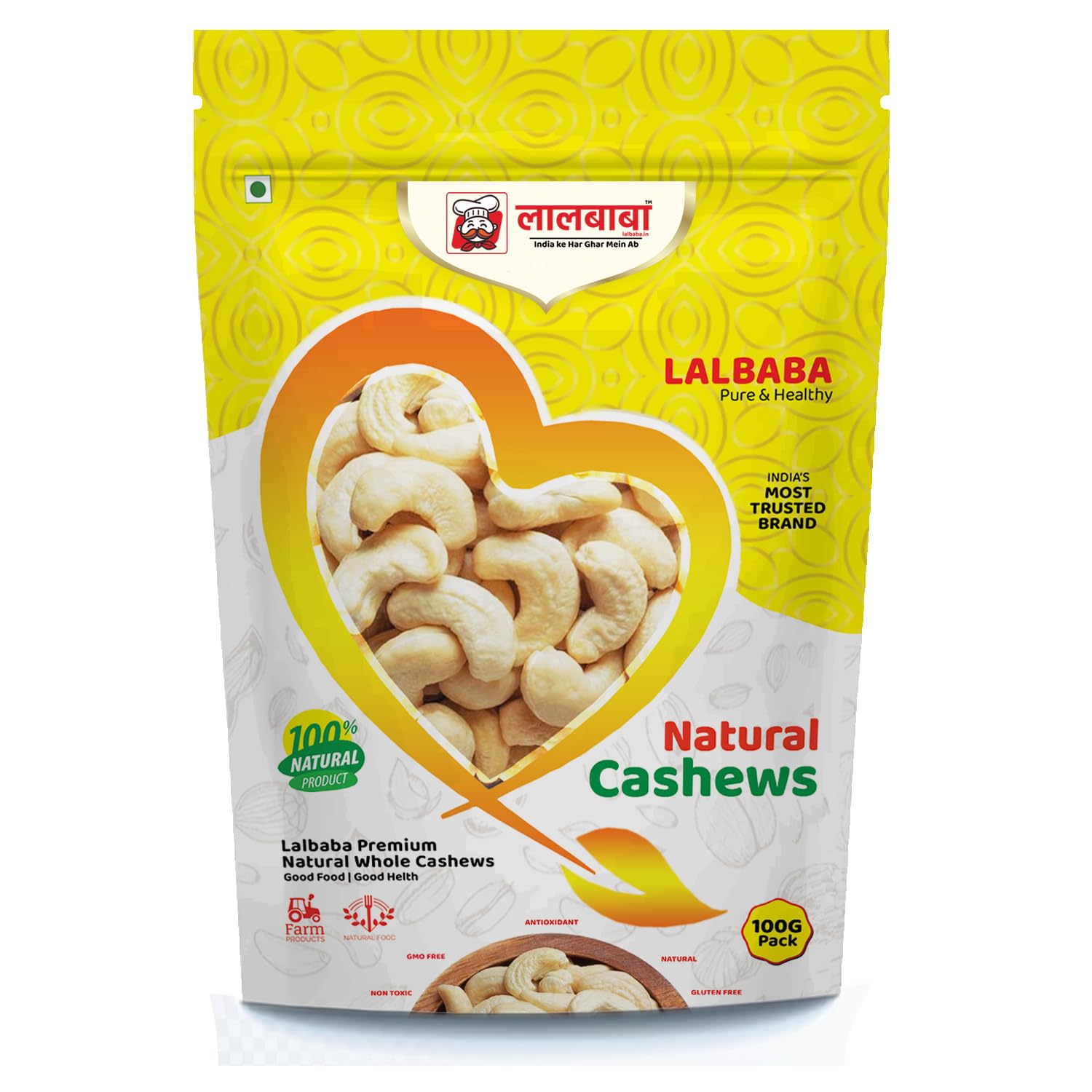 Lalbaba Natural Premium Whole Cashews | Whole Crunchy Cashew | Premium Kaju nuts Dry Fruit | Nutritious & Delicious | Gluten Free & Plant-based Protein | Best 100 gm value pack