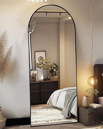 Suidia Arched Full Length Mirror, 64"x21" Floor Mirror Freestanding, Floor Standing Full Body Mirror with Stand for Bedroom, Hanging Mounted for Living Room Cloakroom, Black - Black - 64"L x 21"W