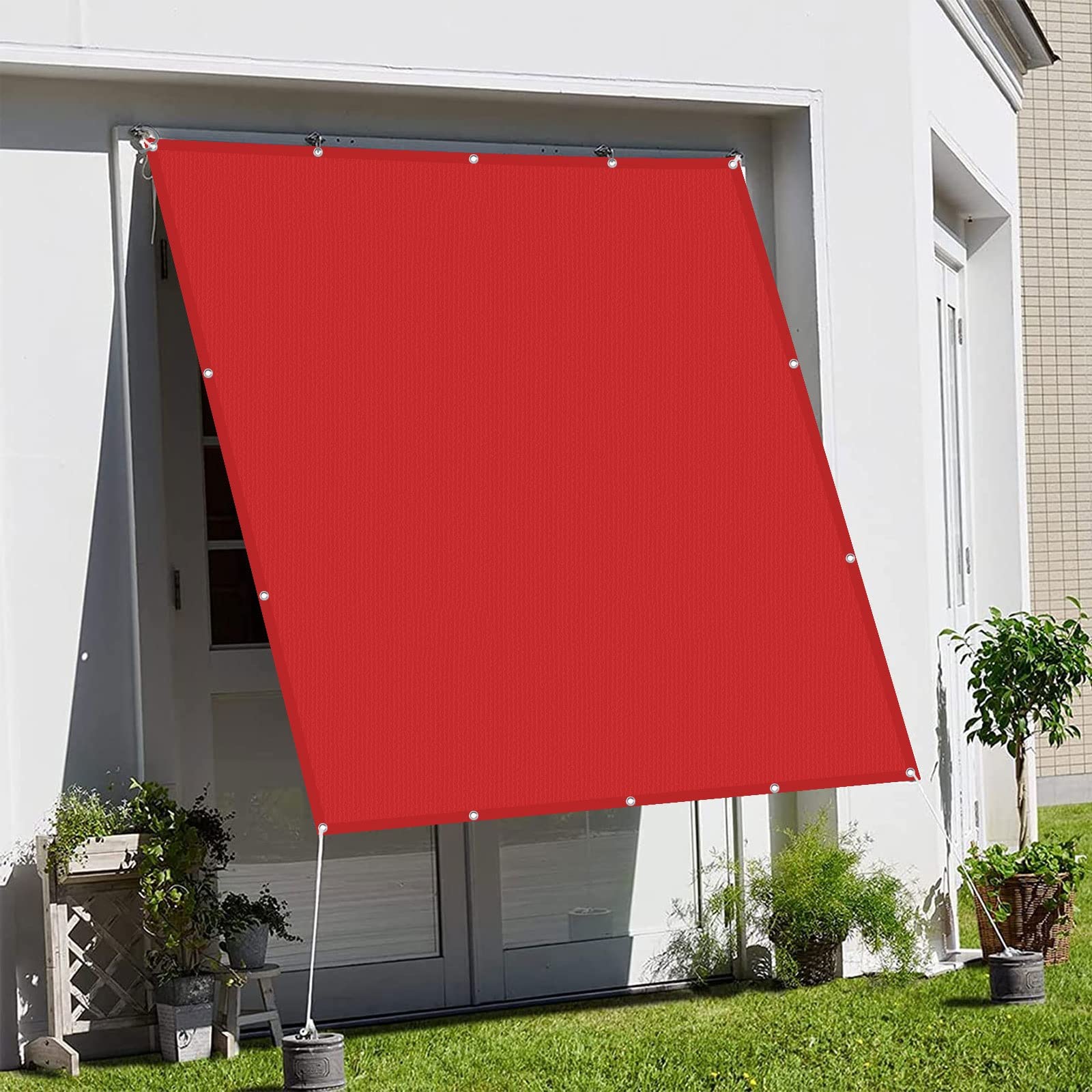 Voile d'ombrage rectangulaire 3.5 x 4 m rouge pour créer de la fraîcheur au jardin ou camping