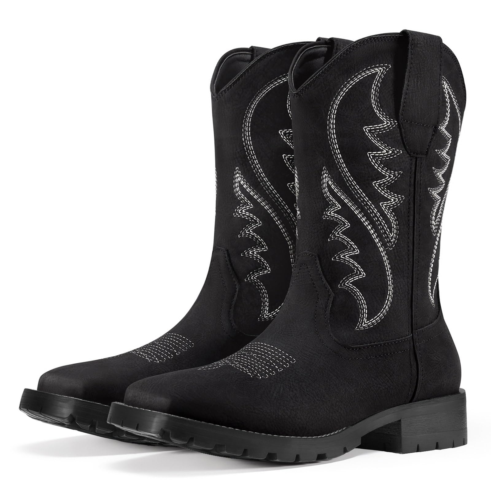 Men's Western Cowboy Boots Square Toe Chunky Heel Mid-Calf Boots